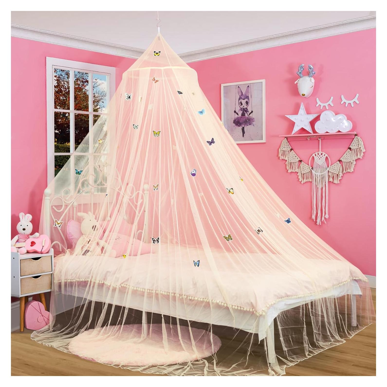 Dosel de Cama Beige Sur a Este con Mariposas Brillantes 200x200cm