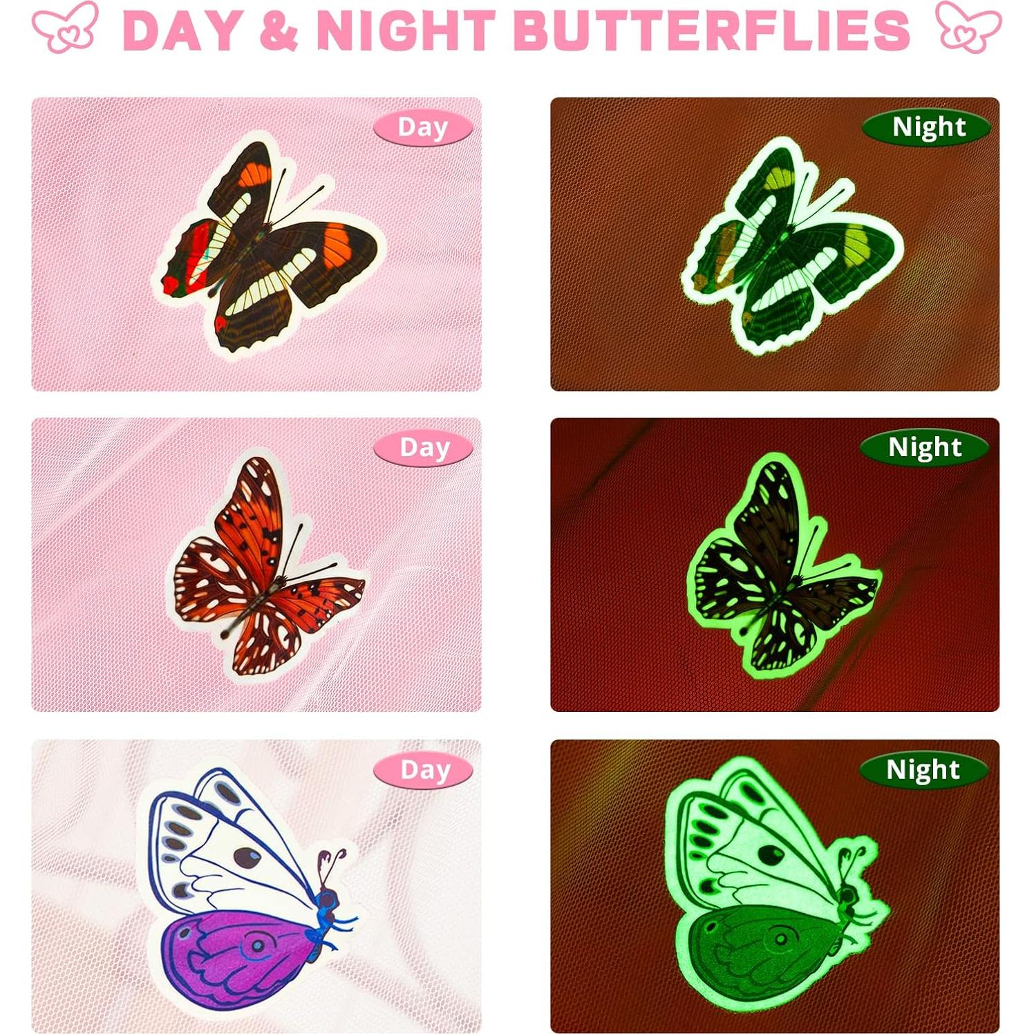 Dosel de Cama Beige Sur a Este con Mariposas Brillantes 200x200cm