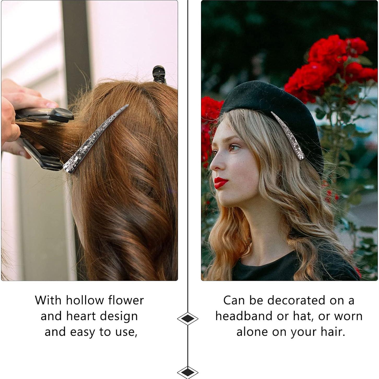 4 Clips de Pelo de Metal Beaupretty, Diseño Hueco, Plata