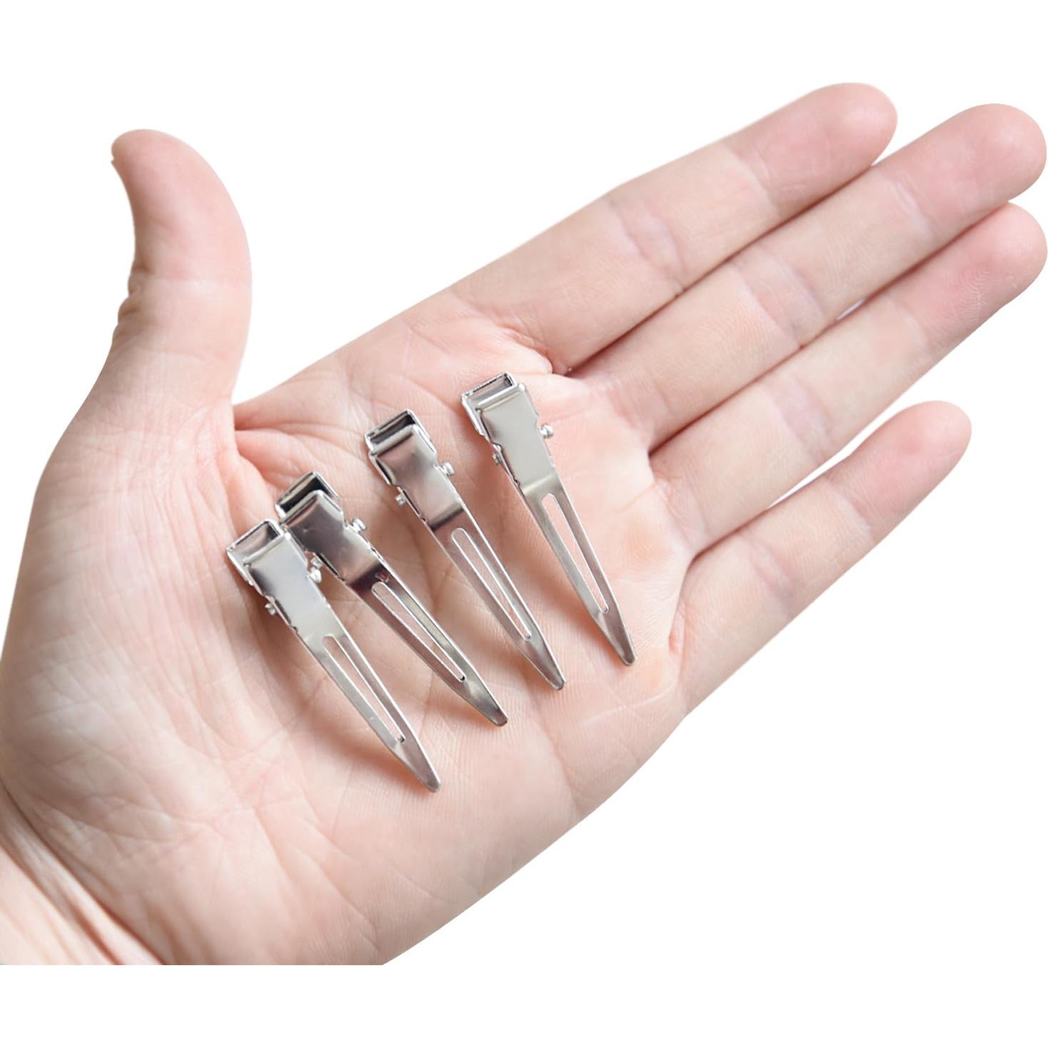 50 Clips de Cabello Metálicos Plateados 4.5 cm Un Solo Prong