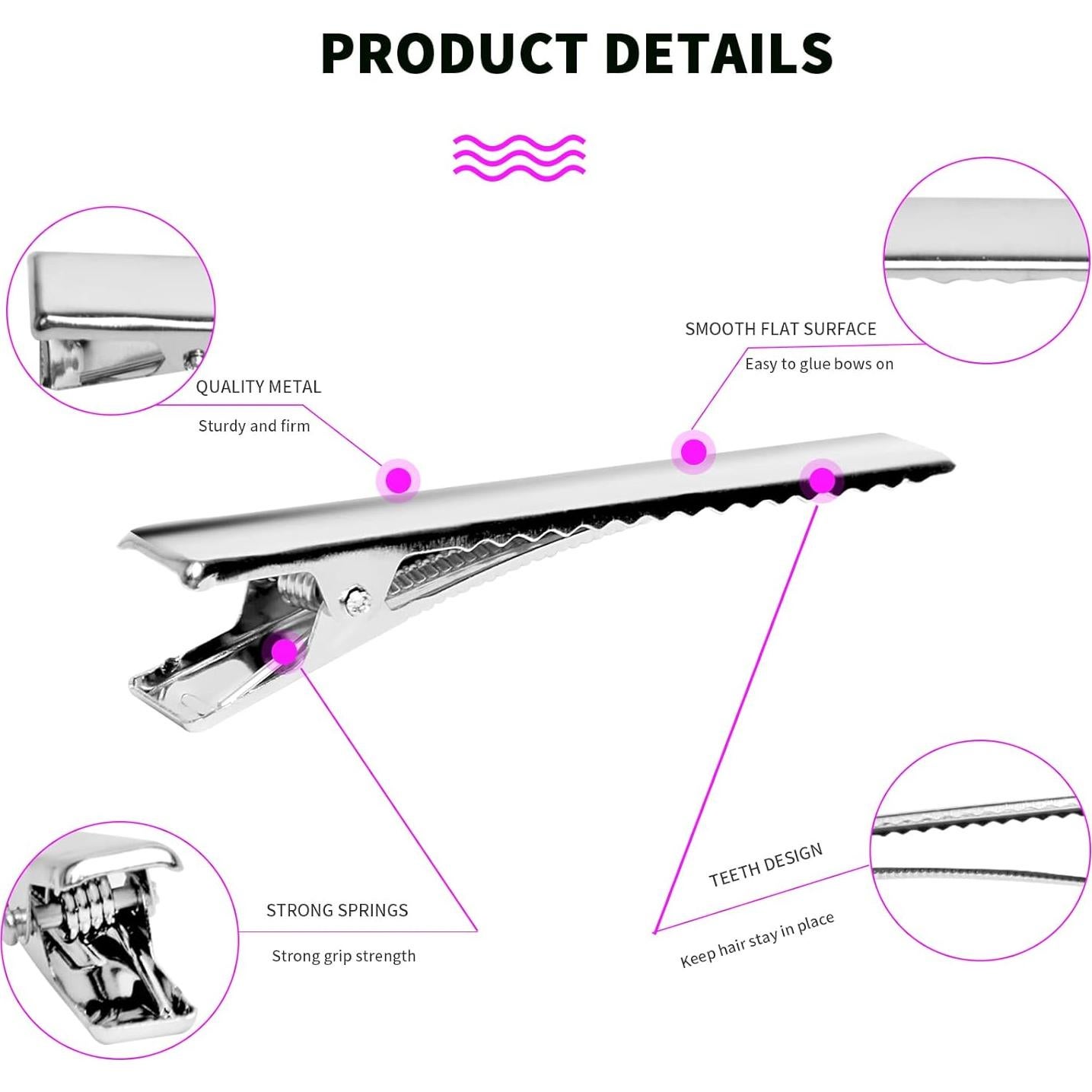 Clips de Pelo Cocodrilo WSYUB 170 Pcs Metal Plateado 4 Tamaños