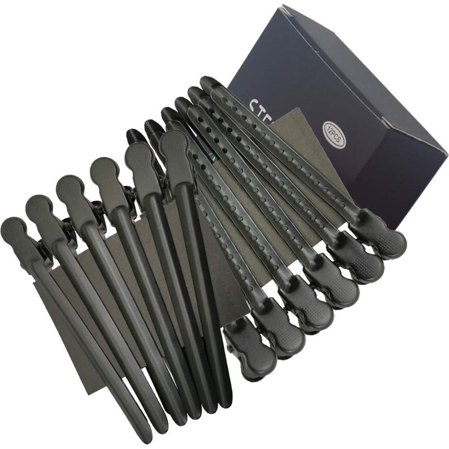 12 Clips de Pato de Metal Niquelado para Cabello Negro
