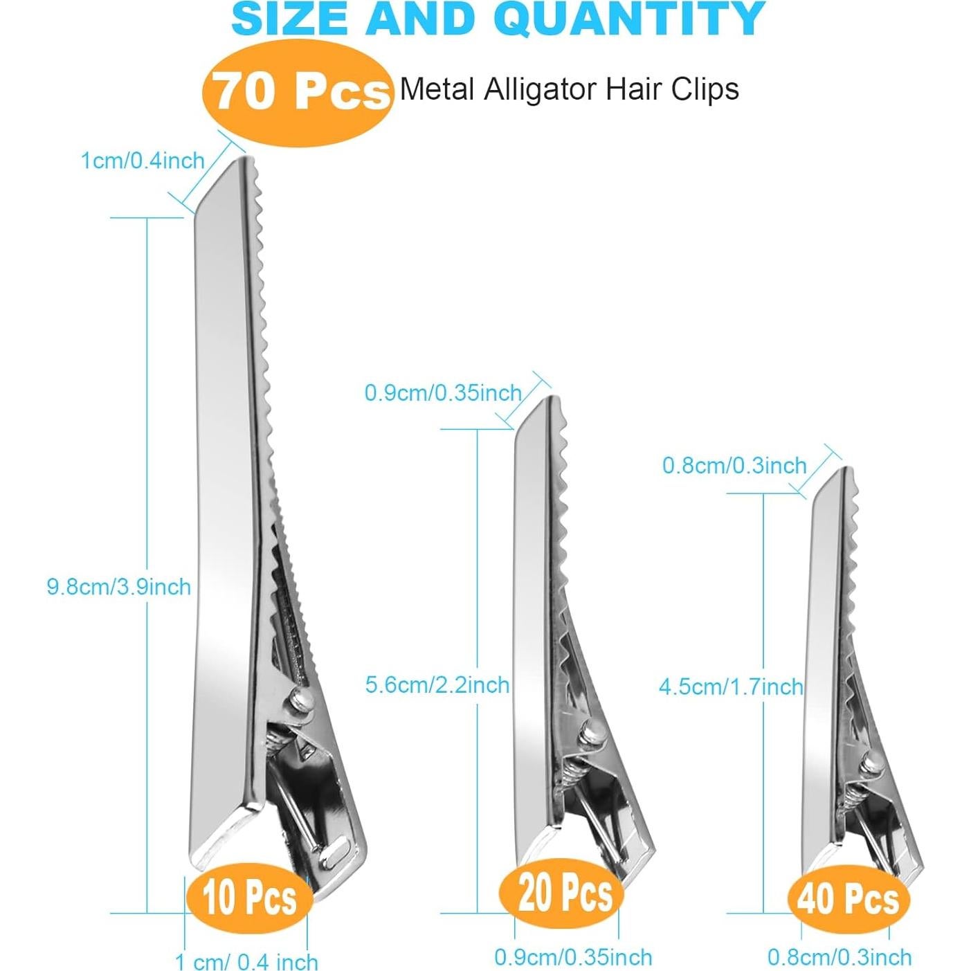 70 Clips de Pelo Cocodrilo PHSZZ Metal Plateado 3 Tamaños