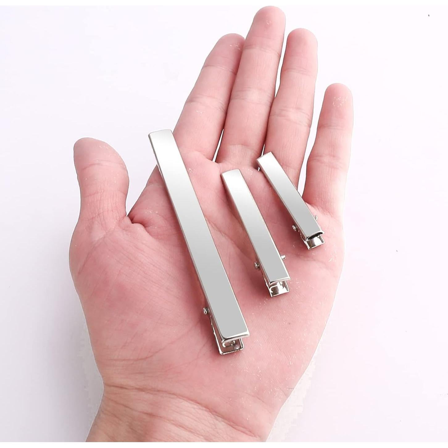 70 Clips de Pelo Cocodrilo PHSZZ Metal Plateado 3 Tamaños