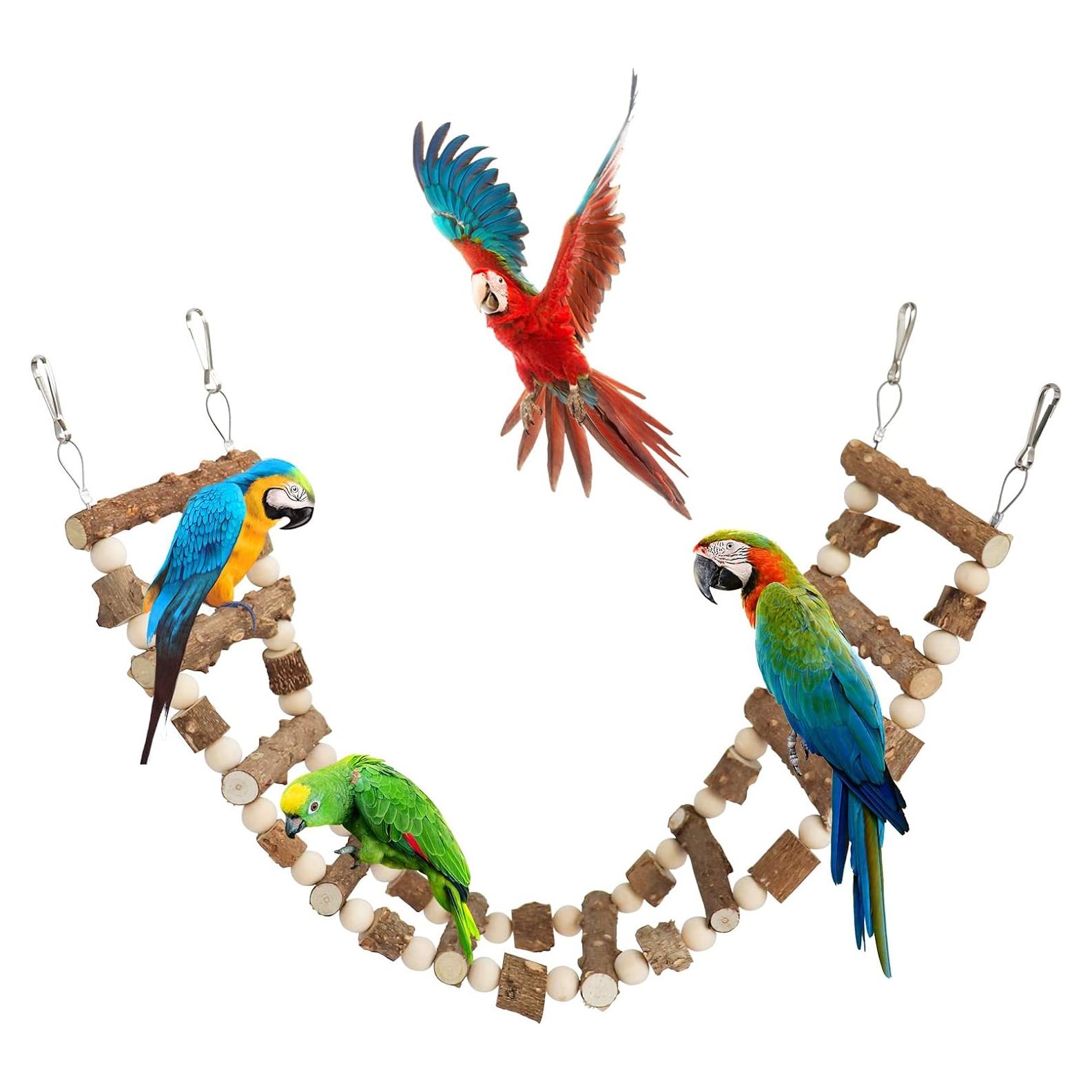 Juguete Puente Escalera para Aves Dnoifne 65 cm Madera Natural