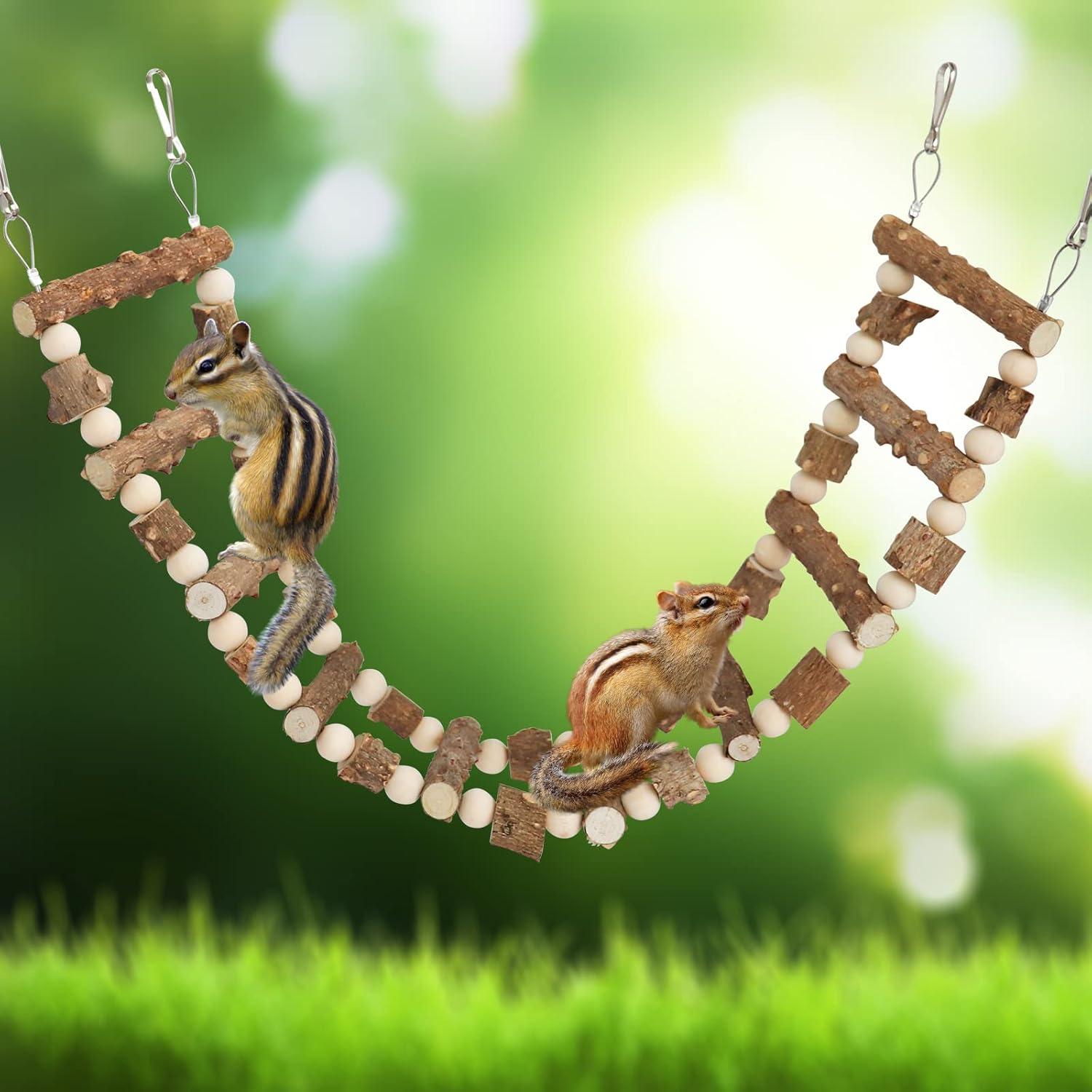 Juguete Puente Escalera para Aves Dnoifne 65 cm Madera Natural