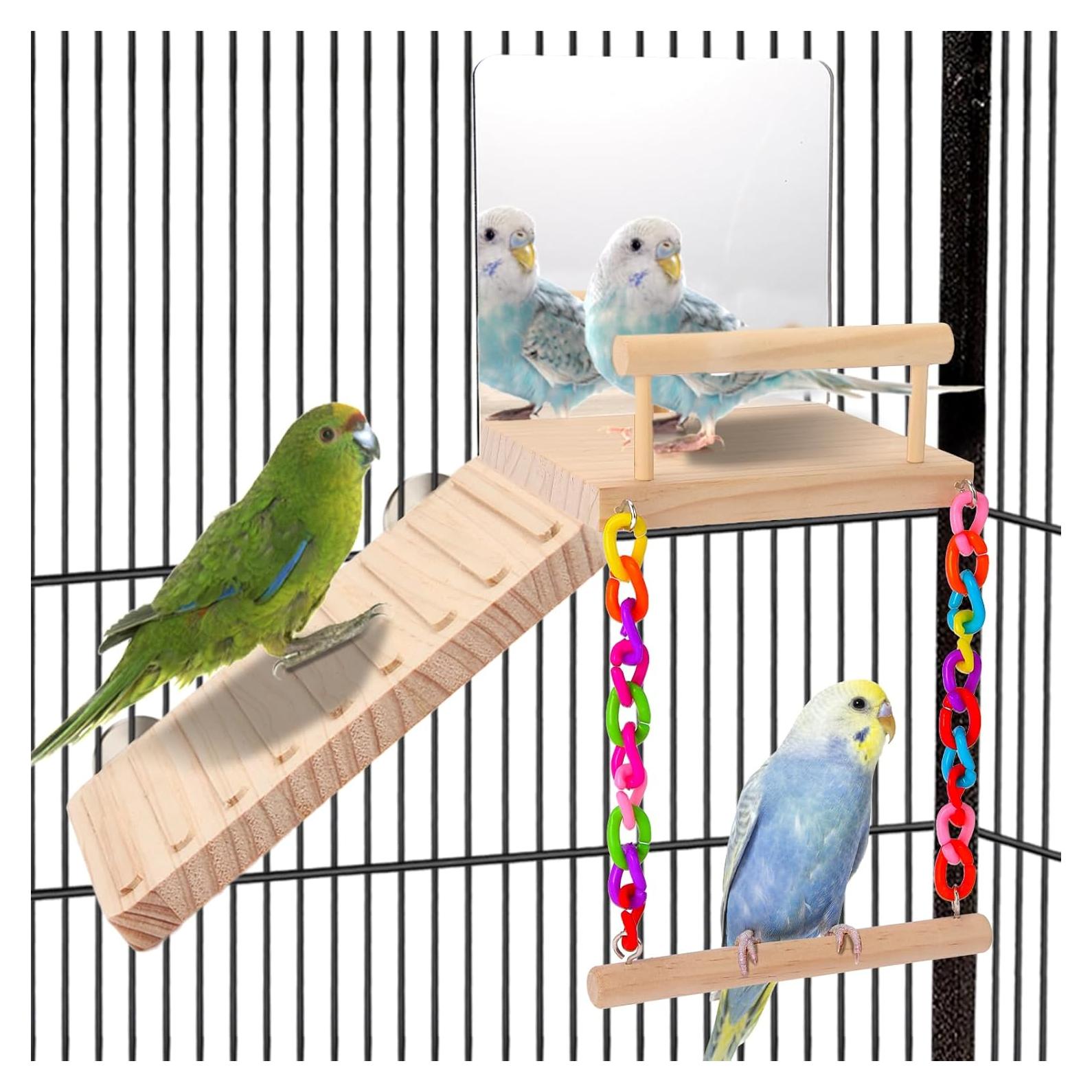 Plataforma de Juguetes para Aves Kyouki con Escalera y Espejo