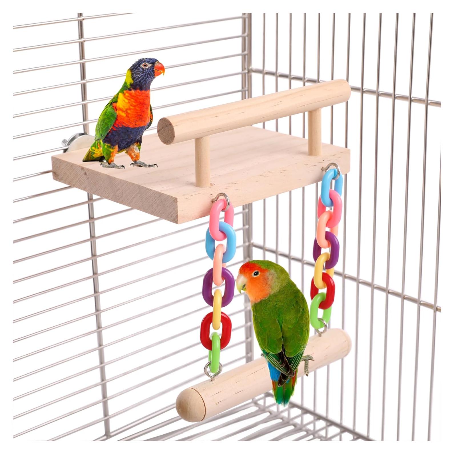 Escalera y Columpio para Aves CAREUPET - Madera Natural 24x10cm