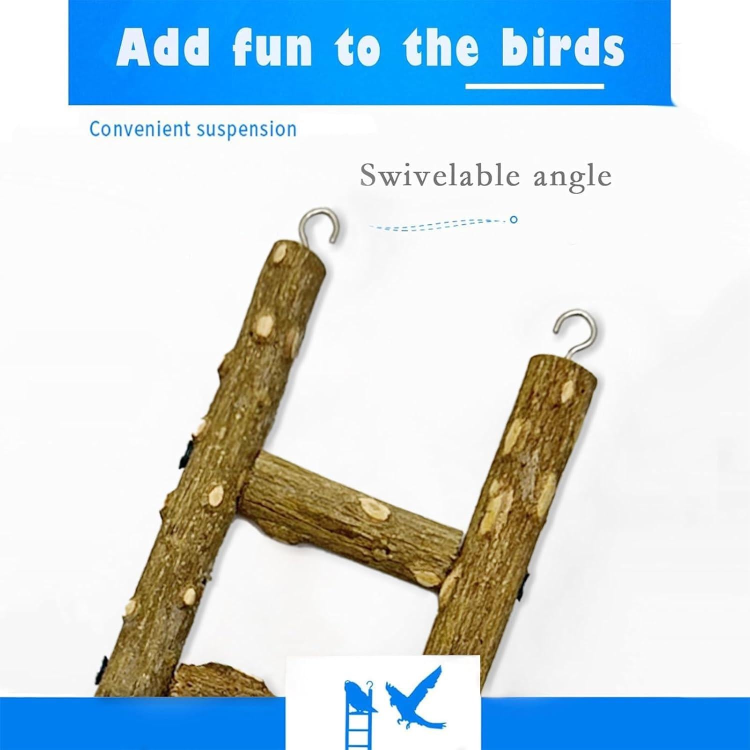 Escalera de Madera Natural para Aves FBIRDY - 3 Piezas