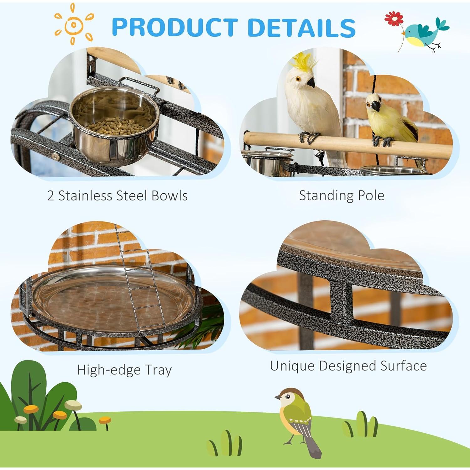 Soporte para Loro Grande PawHut con 3 Escaleras y Gancho