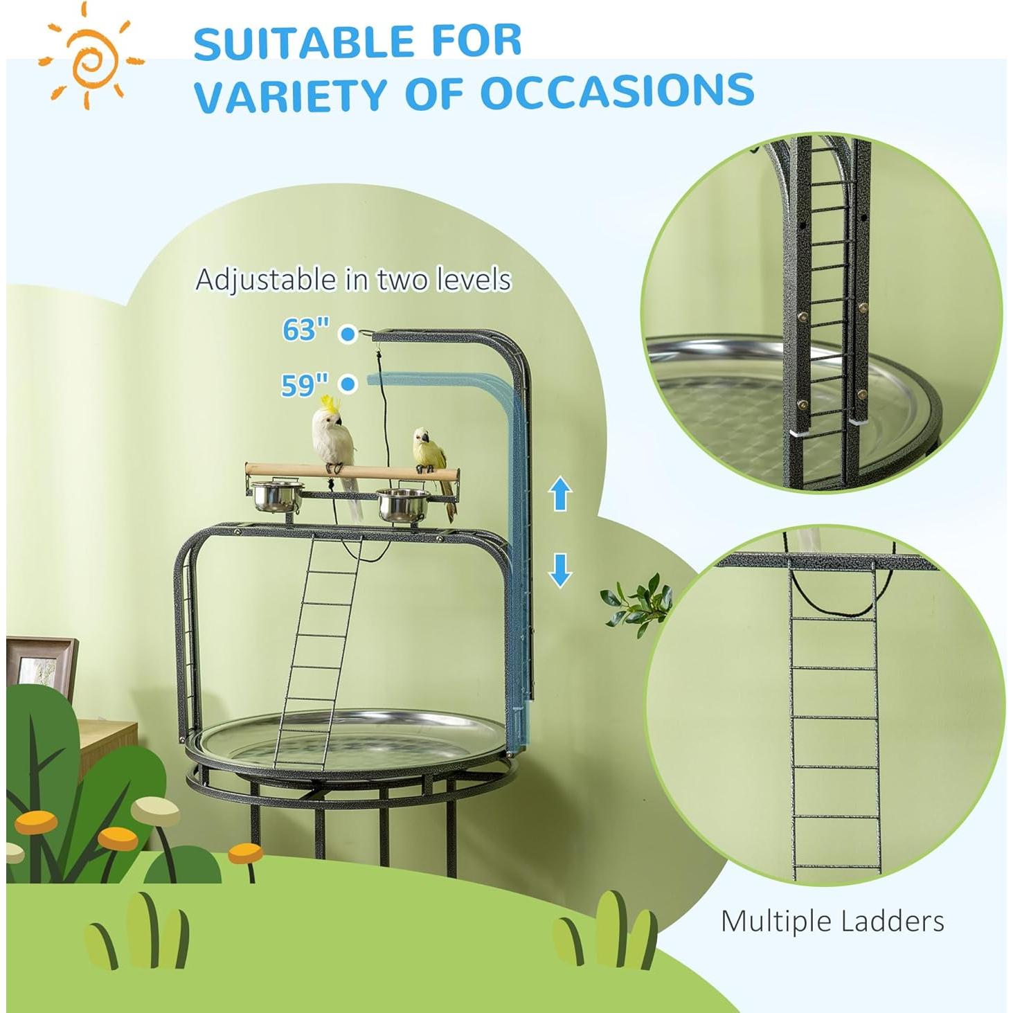 Soporte para Loro Grande PawHut con 3 Escaleras y Gancho