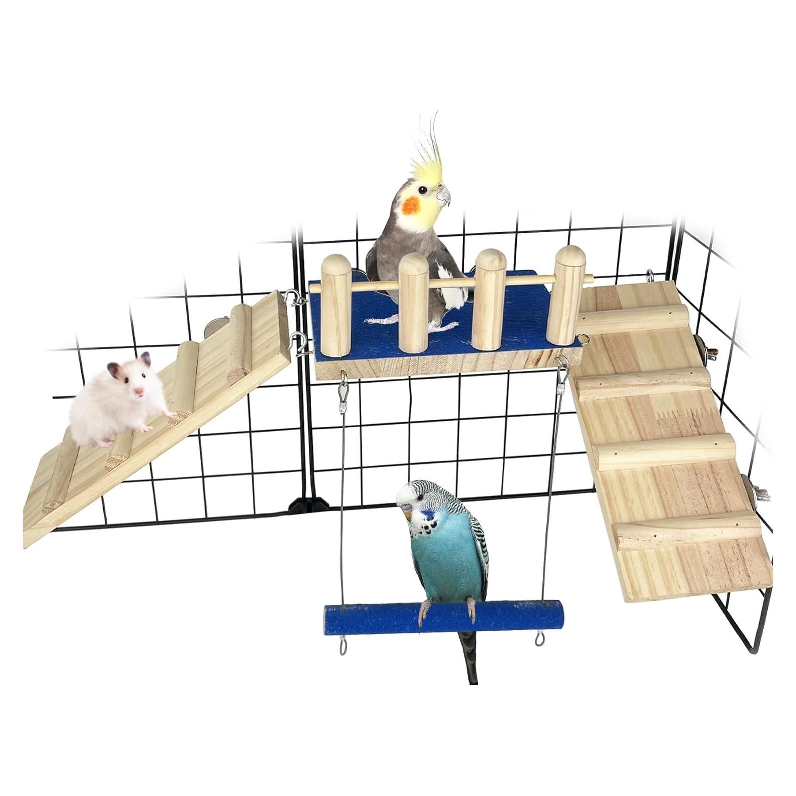 Percha para Aves FlidRunest con Columpio y Escalera 20x18cm