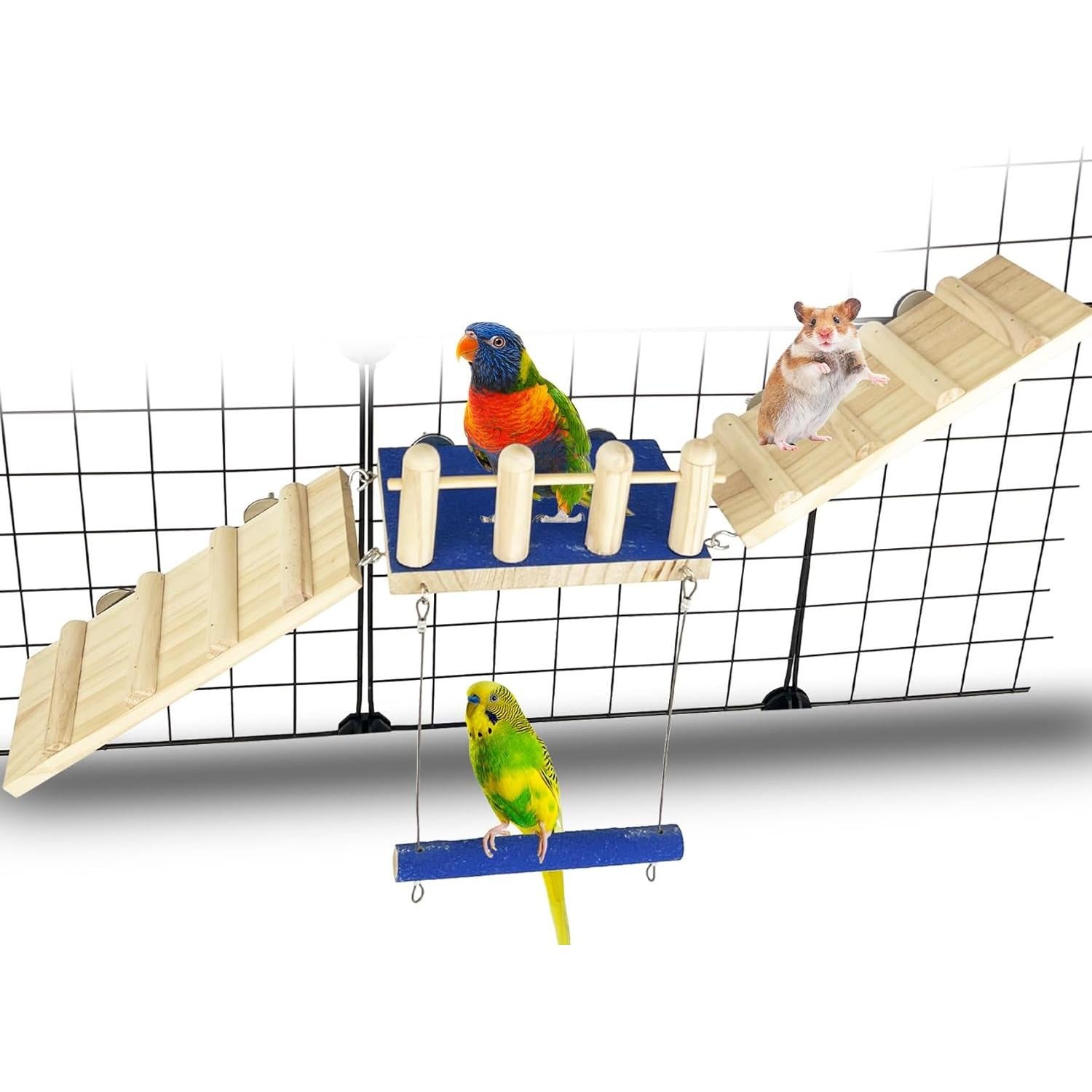 Percha para Aves FlidRunest con Columpio y Escalera 20x18cm