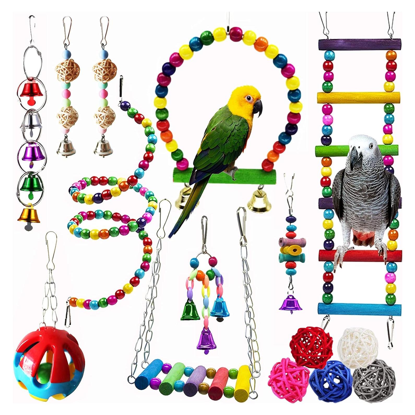 Juego de Juguetes para Aves Hamiledyi 15 Piezas Madera Colorida