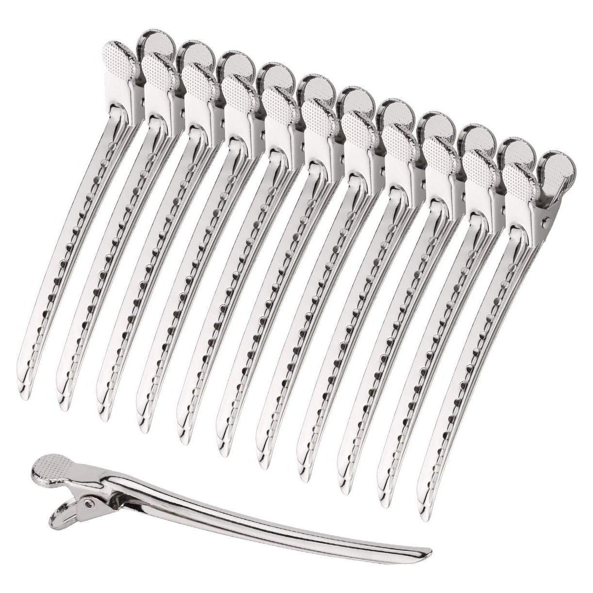Pinzas para el cabello Alligator Metal Duck Bill 12 Pzas Plata