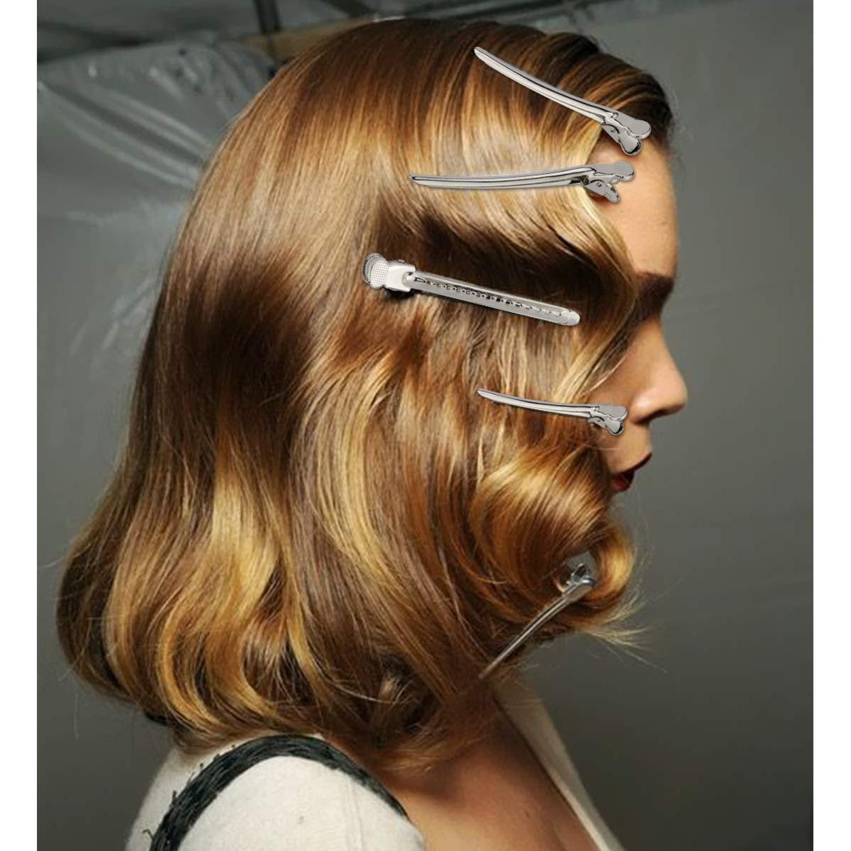 Pinzas para el cabello Alligator Metal Duck Bill 12 Pzas Plata