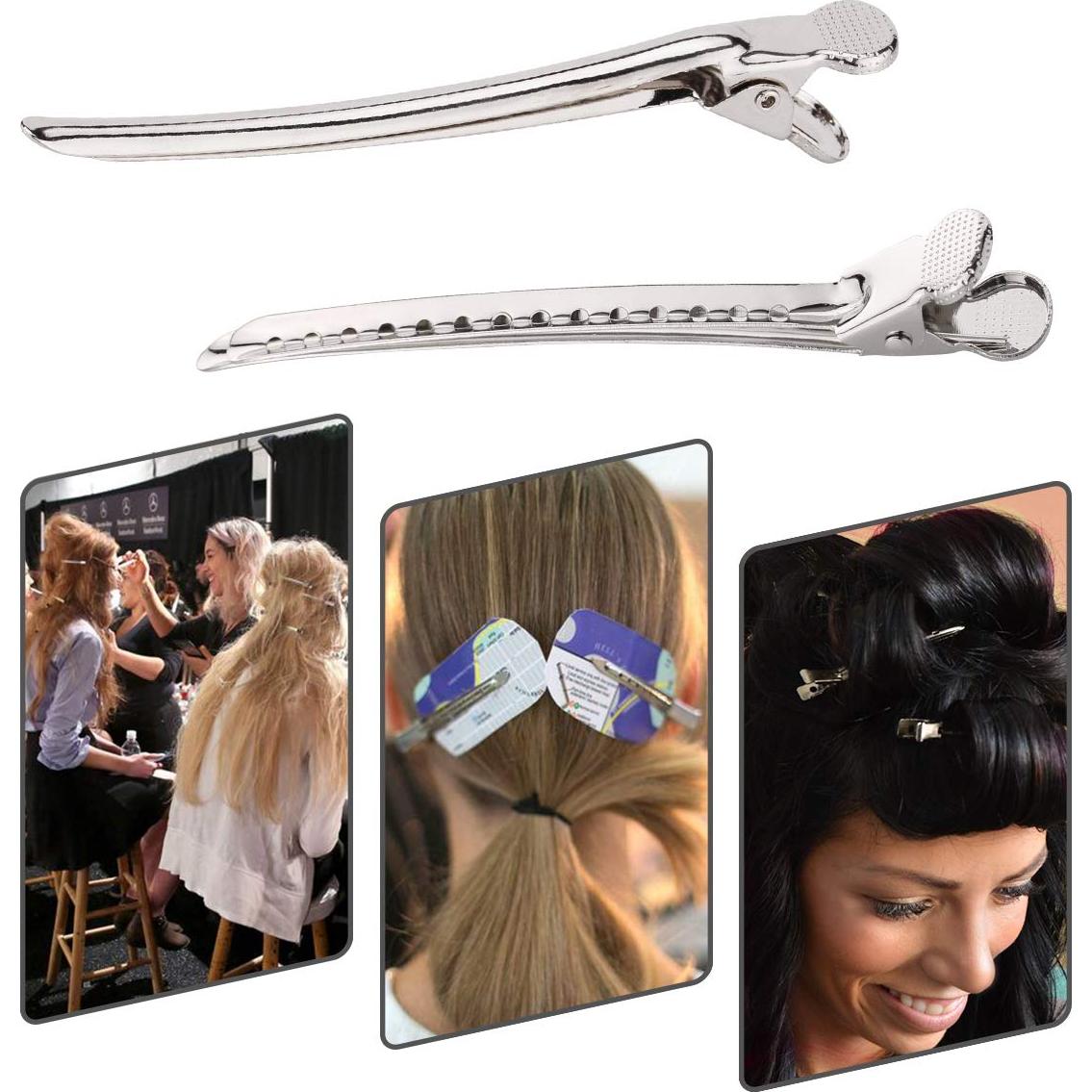 Pinzas para el cabello Alligator Metal Duck Bill 12 Pzas Plata