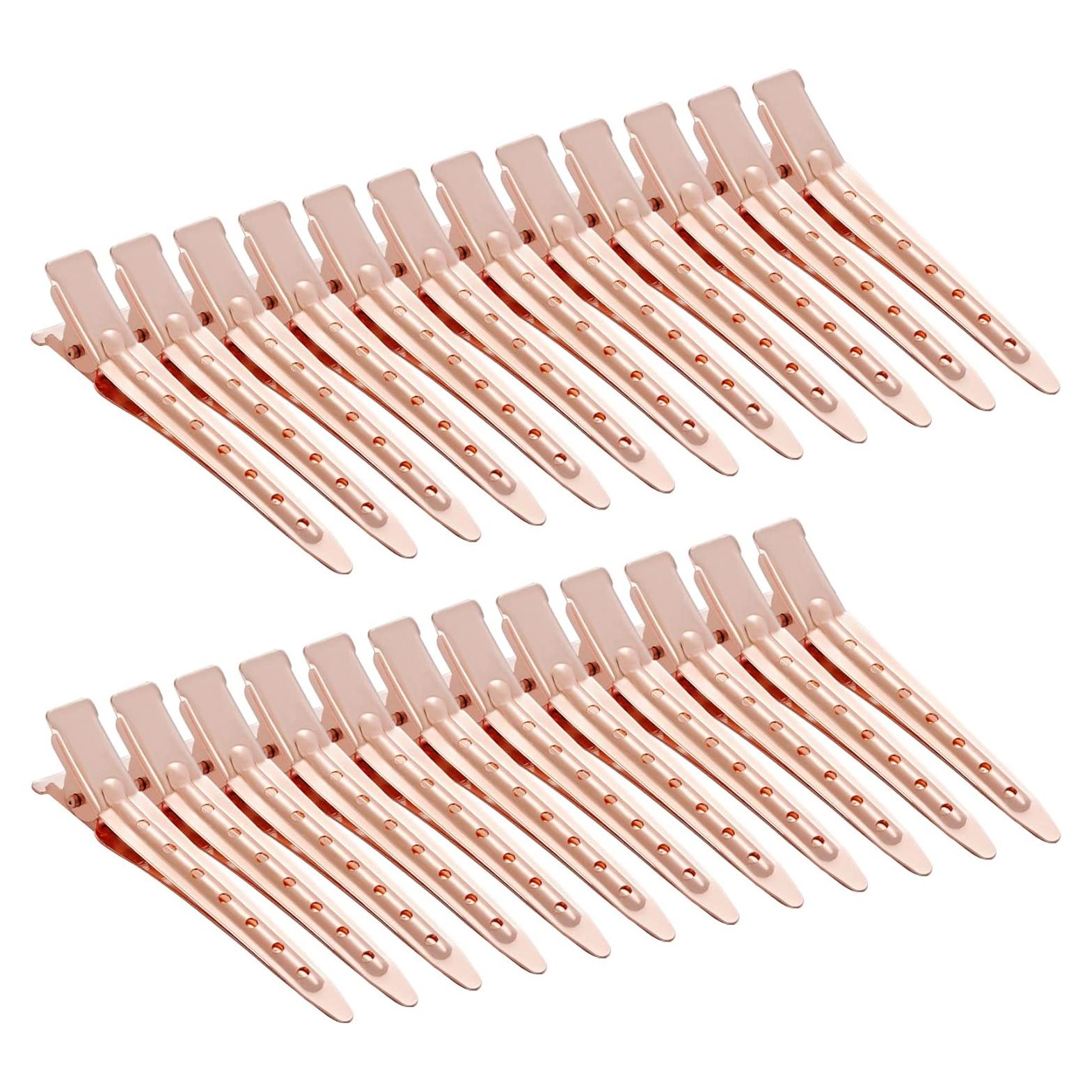 24 Clips de Pico de Pato Metal Antioxidante Bantoye 7 cm Rosa Dorado