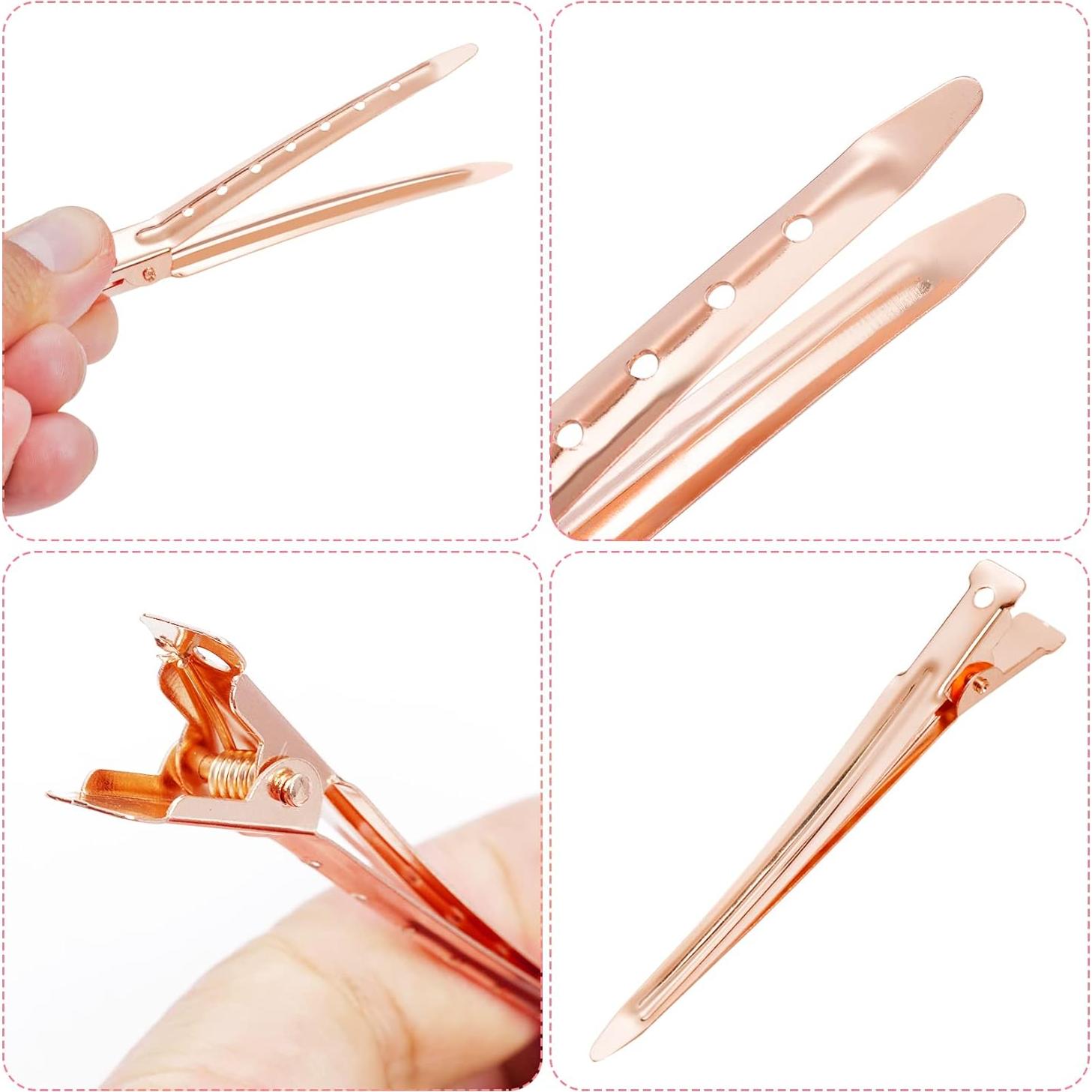 24 Clips de Pico de Pato Metal Antioxidante Bantoye 7 cm Rosa Dorado