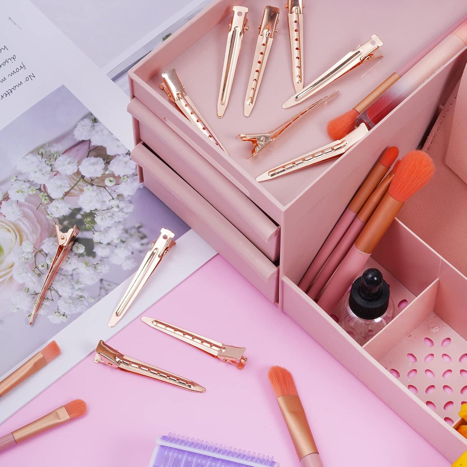 24 Clips de Pico de Pato Metal Antioxidante Bantoye 7 cm Rosa Dorado