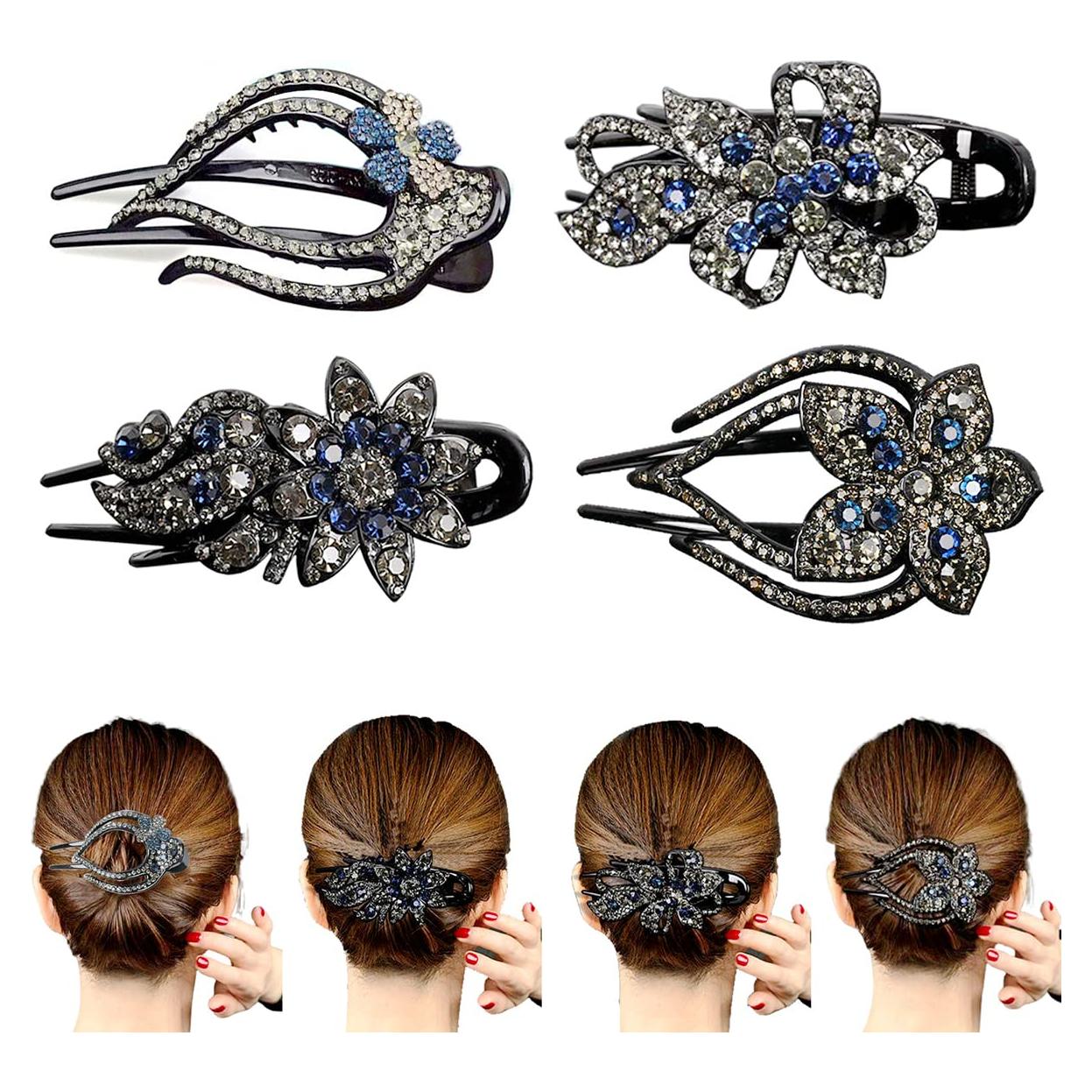 Yusier 4 Clips para el Cabello con Rhinestones Corazón 9.7x5.6cm