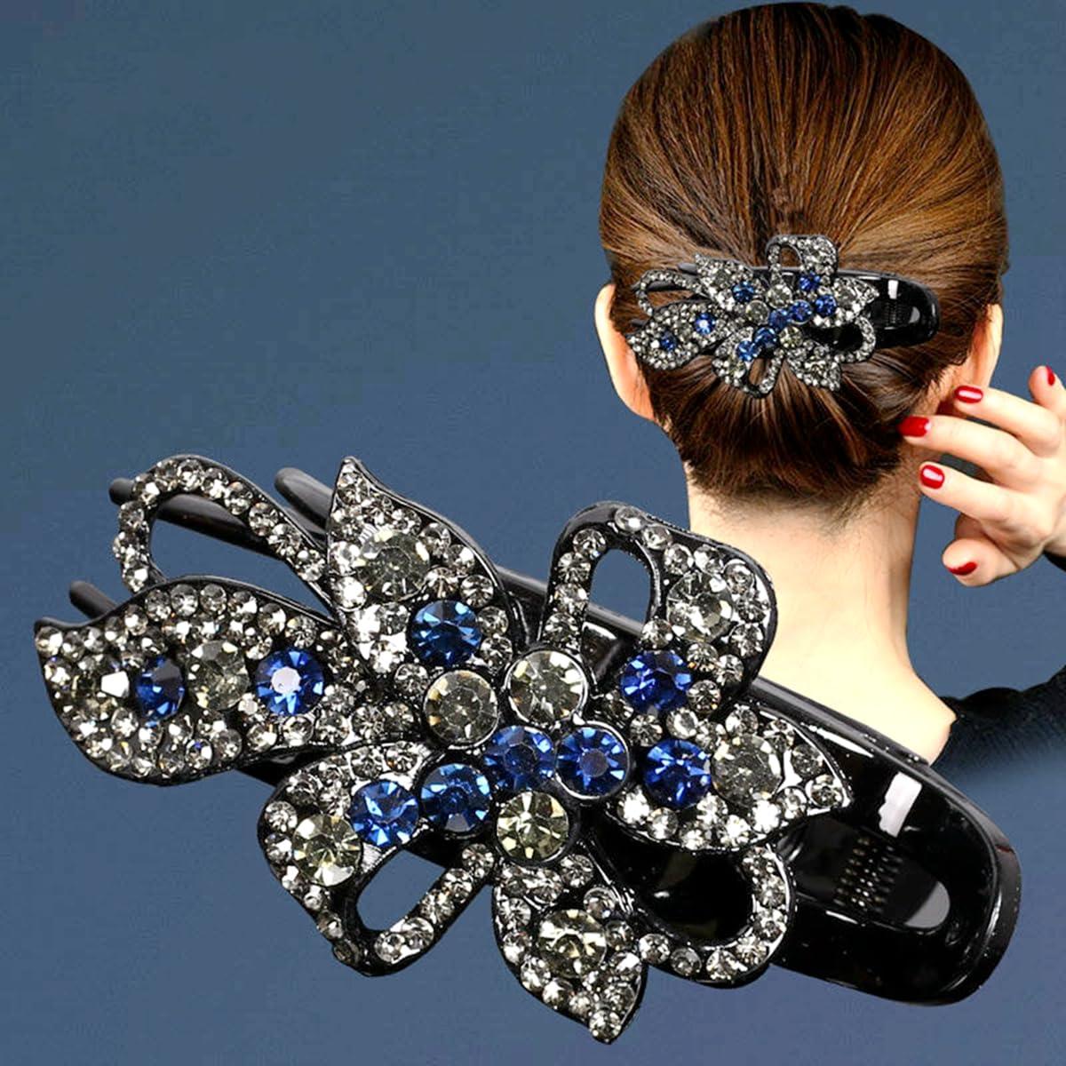 Yusier 4 Clips para el Cabello con Rhinestones Corazón 9.7x5.6cm