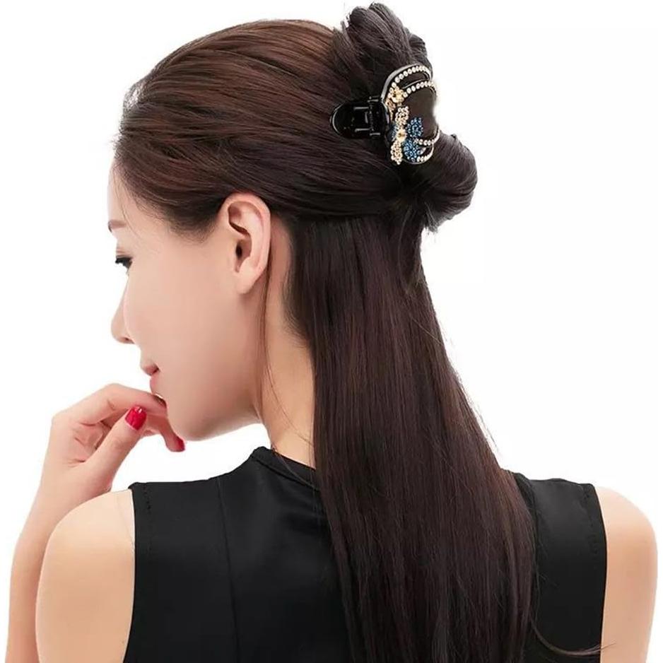 Yusier 4 Clips para el Cabello con Rhinestones Corazón 9.7x5.6cm