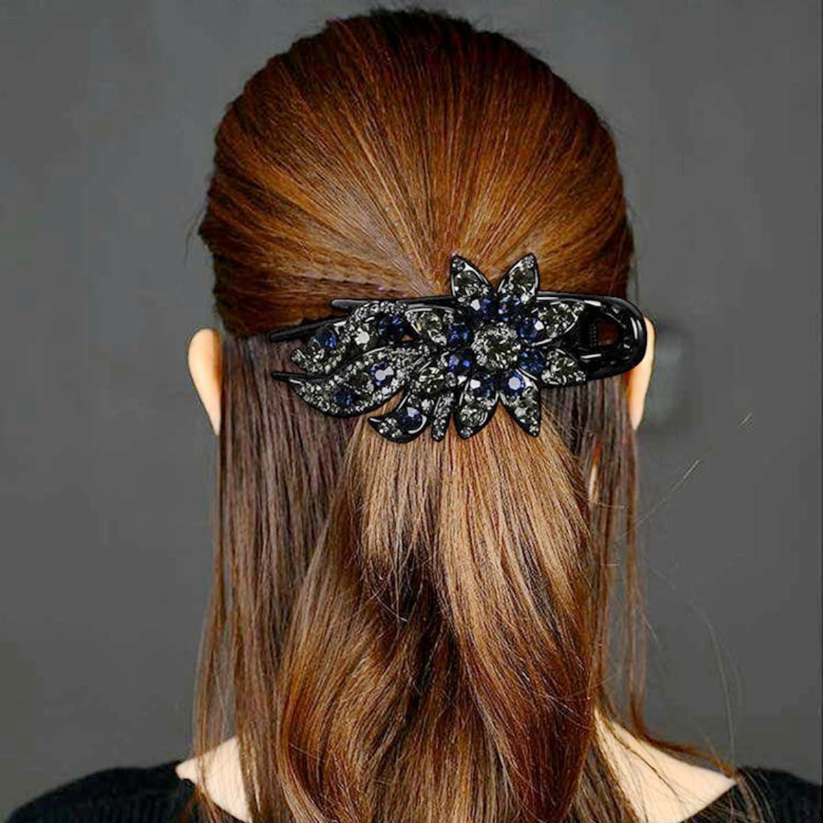 Yusier 4 Clips para el Cabello con Rhinestones Corazón 9.7x5.6cm