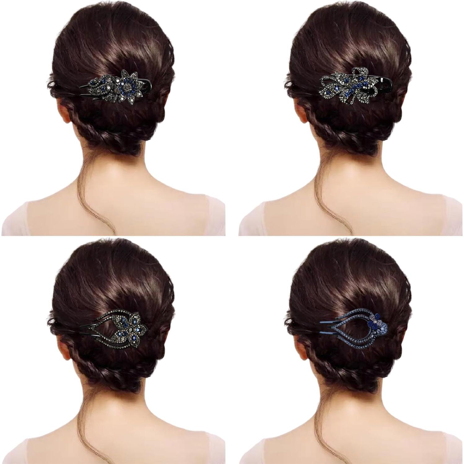 Yusier 4 Clips para el Cabello con Rhinestones Corazón 9.7x5.6cm