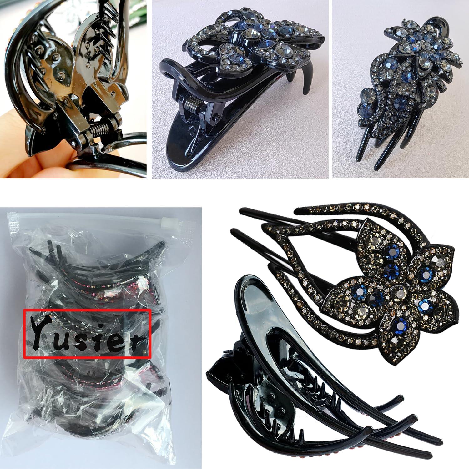 Yusier 4 Clips para el Cabello con Rhinestones Corazón 9.7x5.6cm