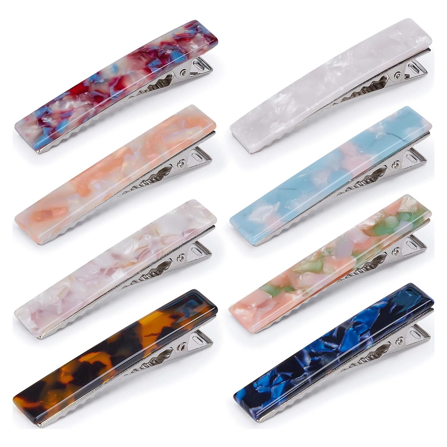 Pinzas para el cabello acrílicas BETO - 8 piezas con patrón mármol