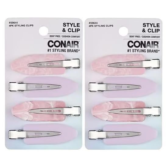 Pinzas para el cabello Conair, 8 unidades, sin marcas, rosa y morado