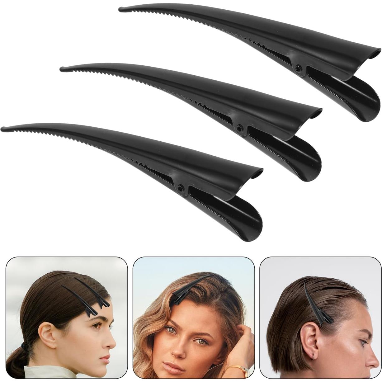 3 Clips de Pelo Cocodrilo KALLORY Negros para Mujeres y Niñas