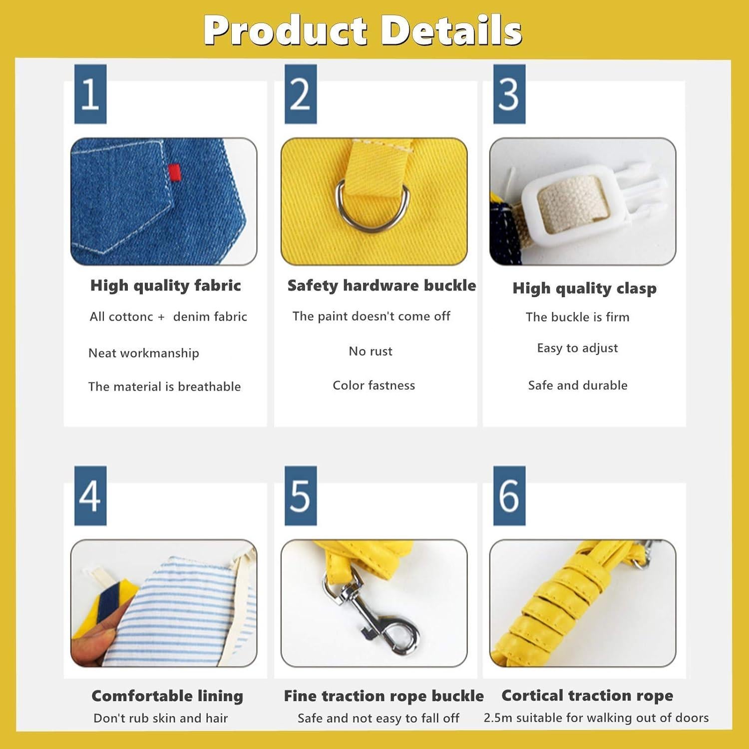 Ropa para Conejos Kcjuoam con Arnés y Correa - Denim Amarillo