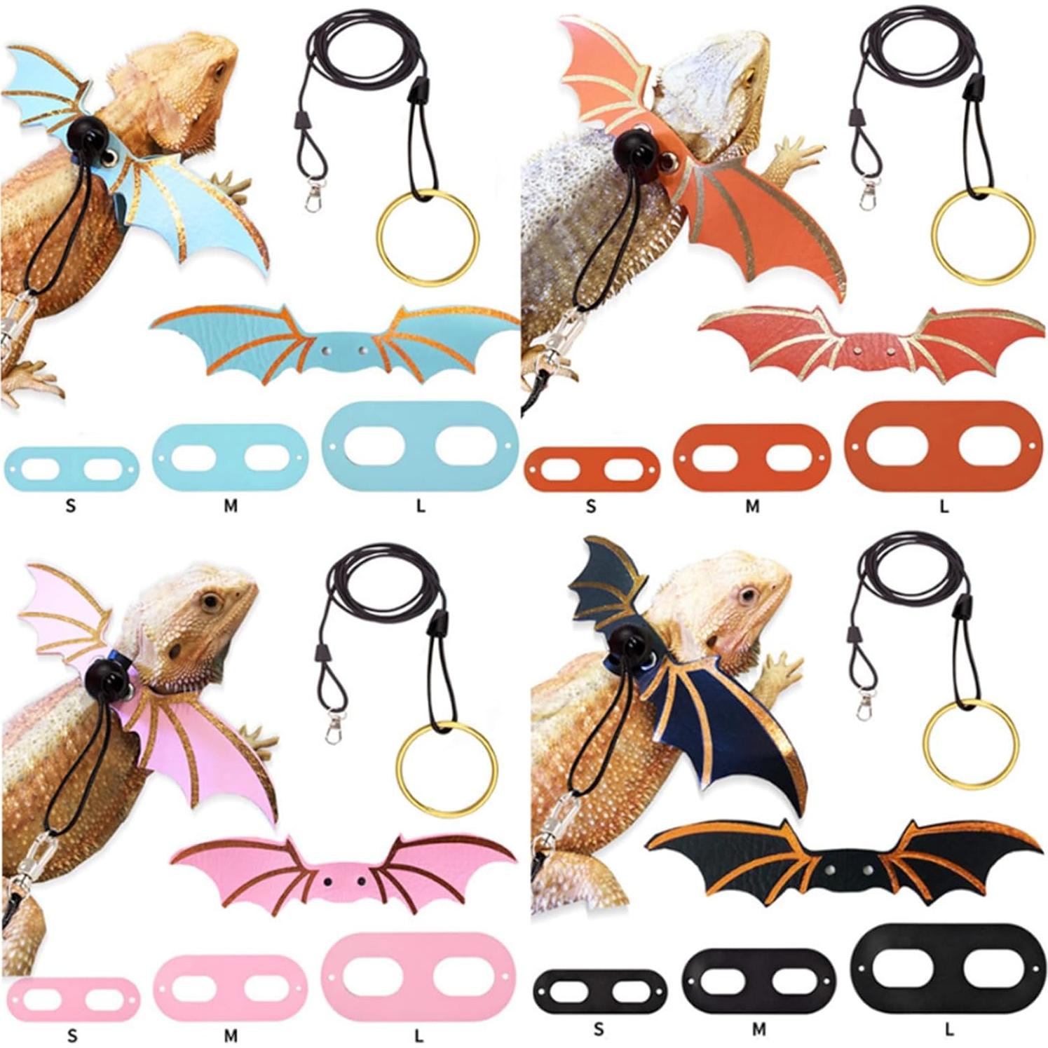 Arnés y Correa Ajustable para Lagarto con Alas - 3 Tamaños S/M/L - Cuero Suave