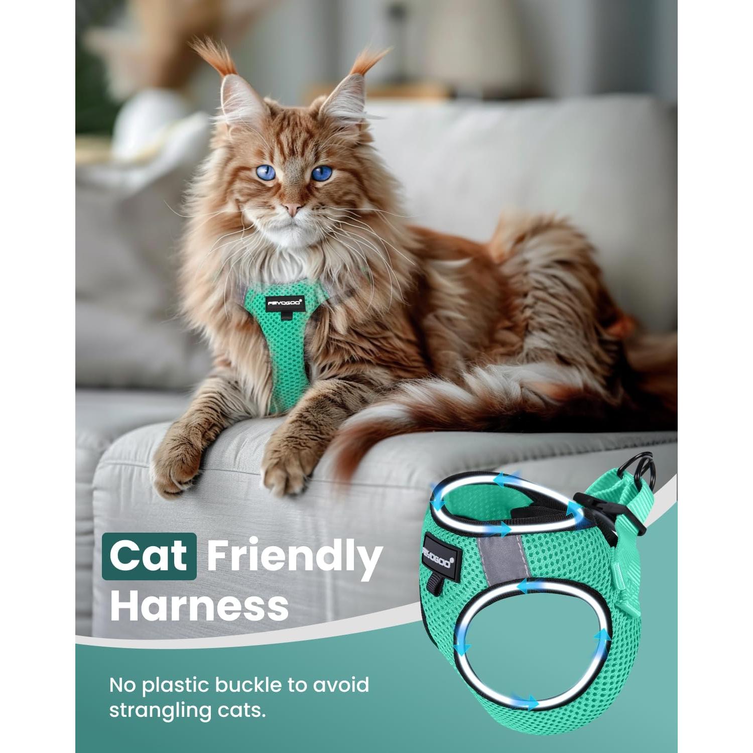Arnés y Correa para Gatos FAYOGOO Verde a Prueba de Escape