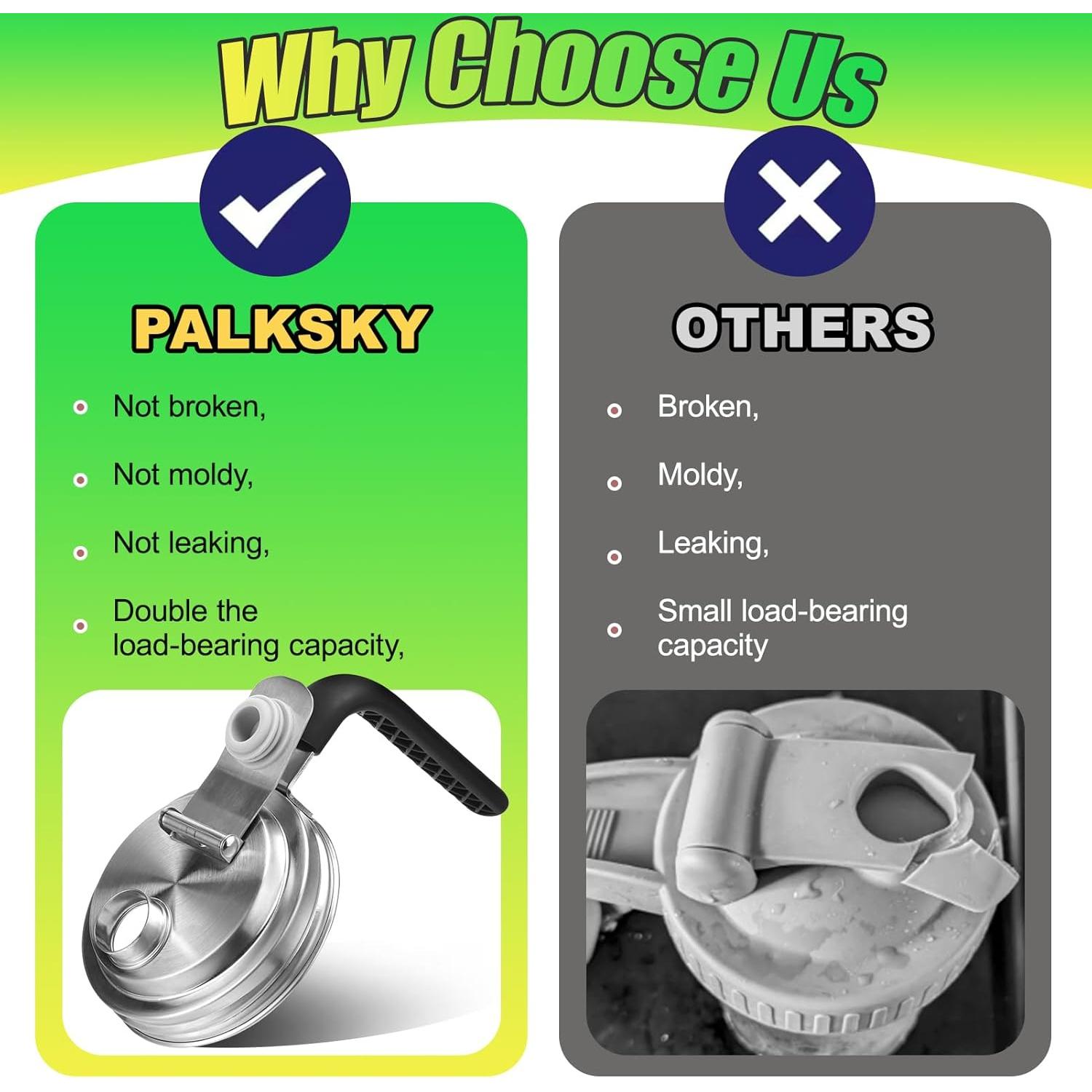 Tapa de vertedor Palksky para frascos Mason boca ancha 2 PCS