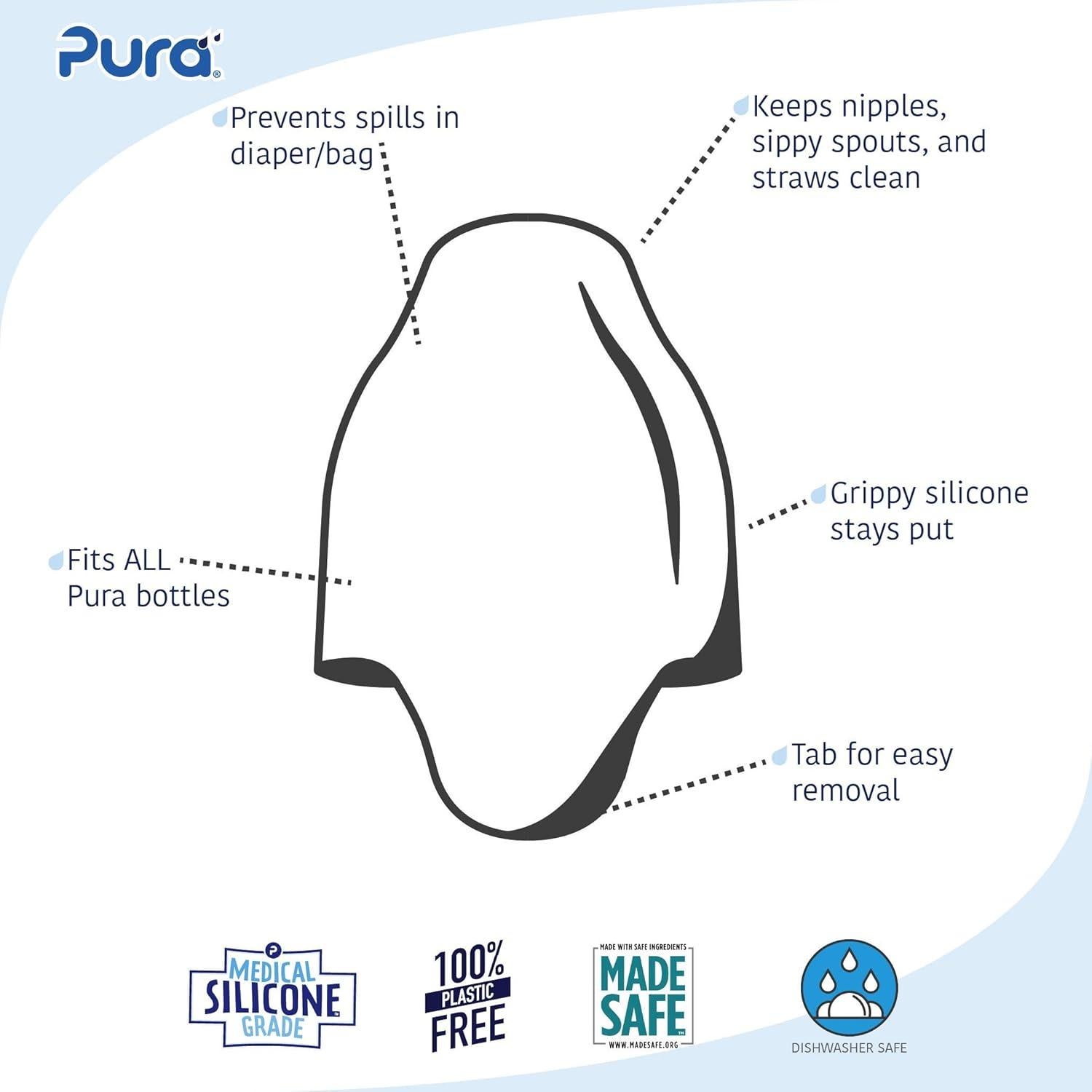 Pura Kiki Nipple/Spout Silicone Travel Covers - Pura Lids Compatible | Plastic-Free, Medical Grade, MadeSafe Certified | Prevents Leaks & Spills, Secure Fit | 2-Piece