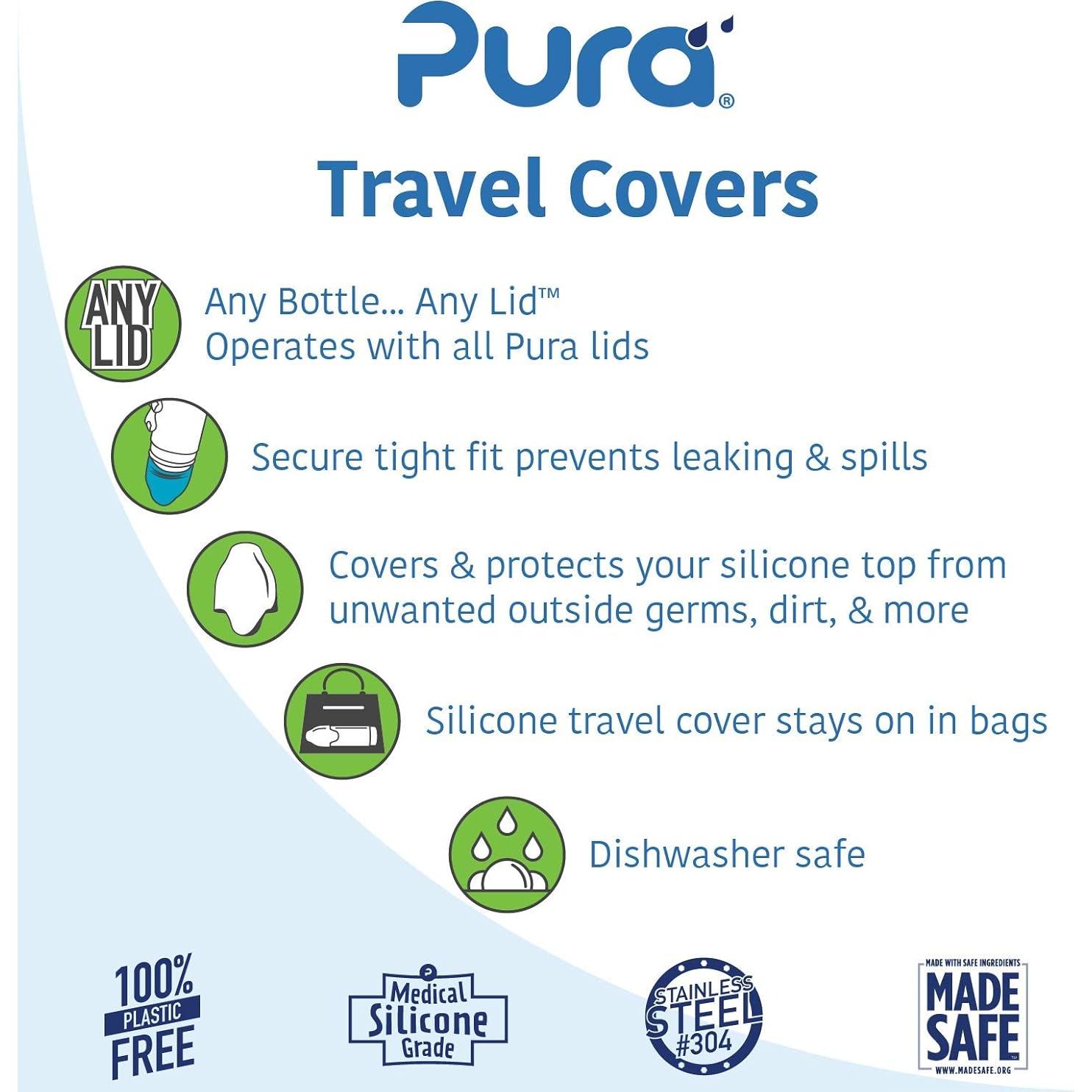 Pura Kiki Nipple/Spout Silicone Travel Covers - Pura Lids Compatible | Plastic-Free, Medical Grade, MadeSafe Certified | Prevents Leaks & Spills, Secure Fit | 2-Piece