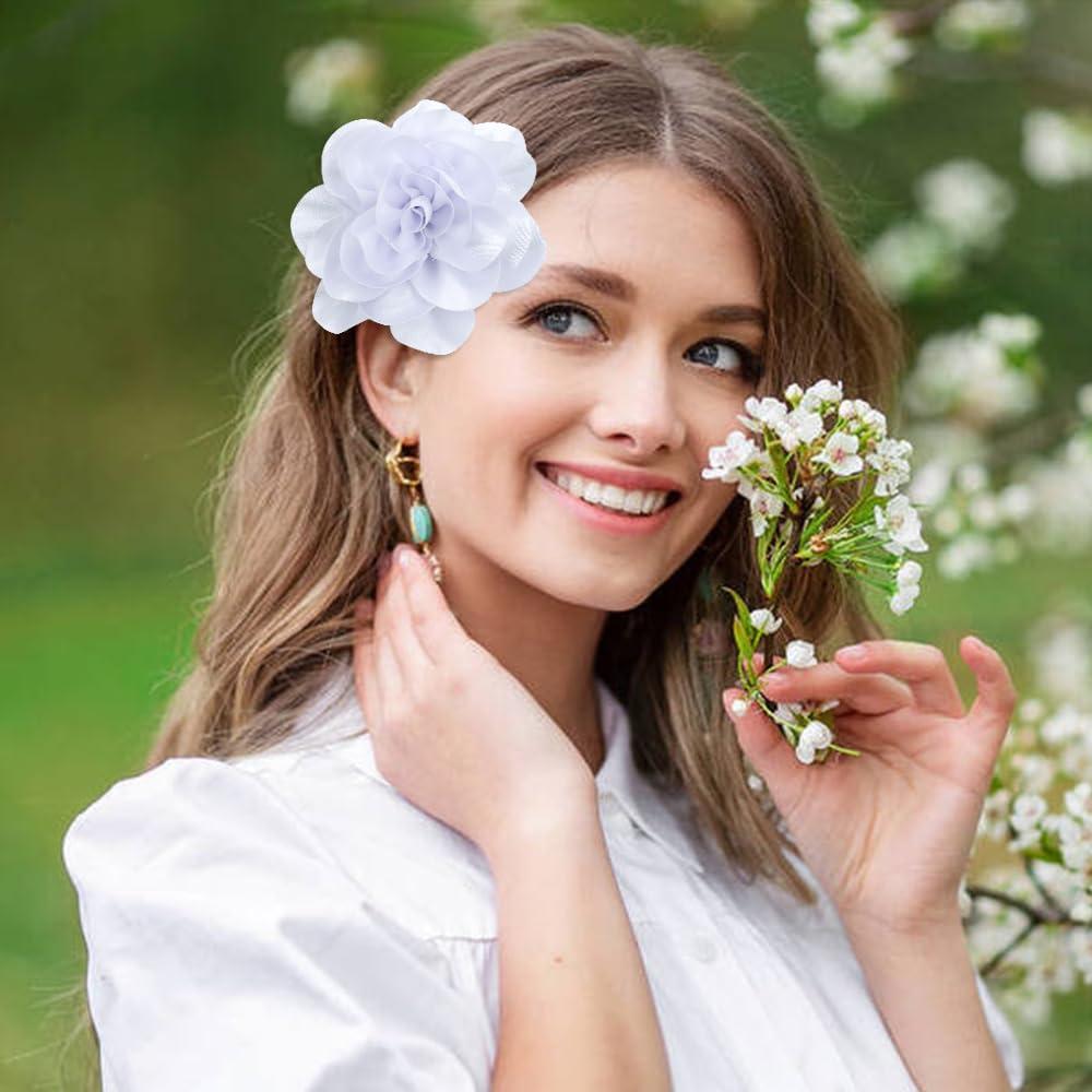 Paquete de 12 Clips de Pelo Flor Grande Dizila - Satén Sólido