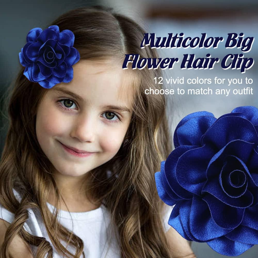 Paquete de 12 Clips de Pelo Flor Grande Dizila - Satén Sólido