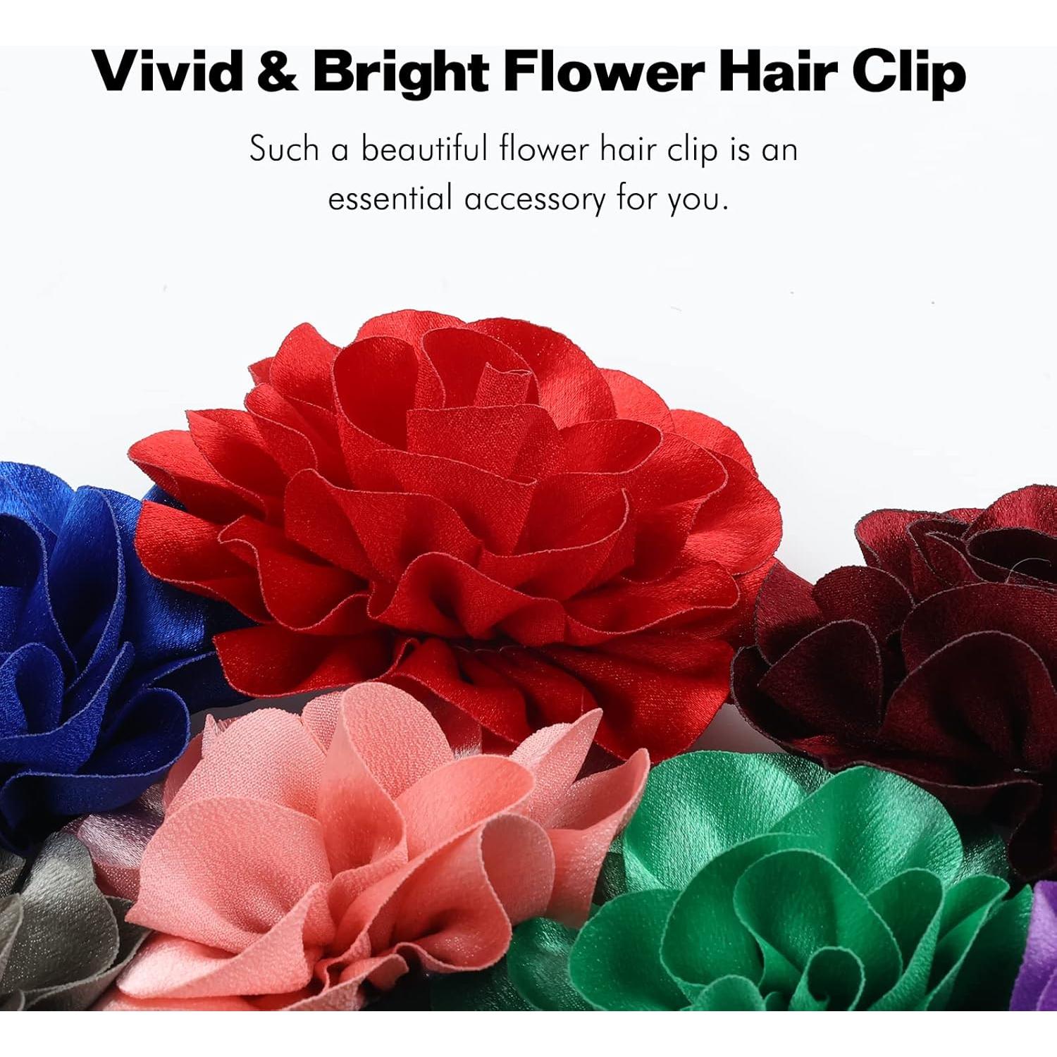 Paquete de 12 Clips de Pelo Flor Grande Dizila - Satén Sólido