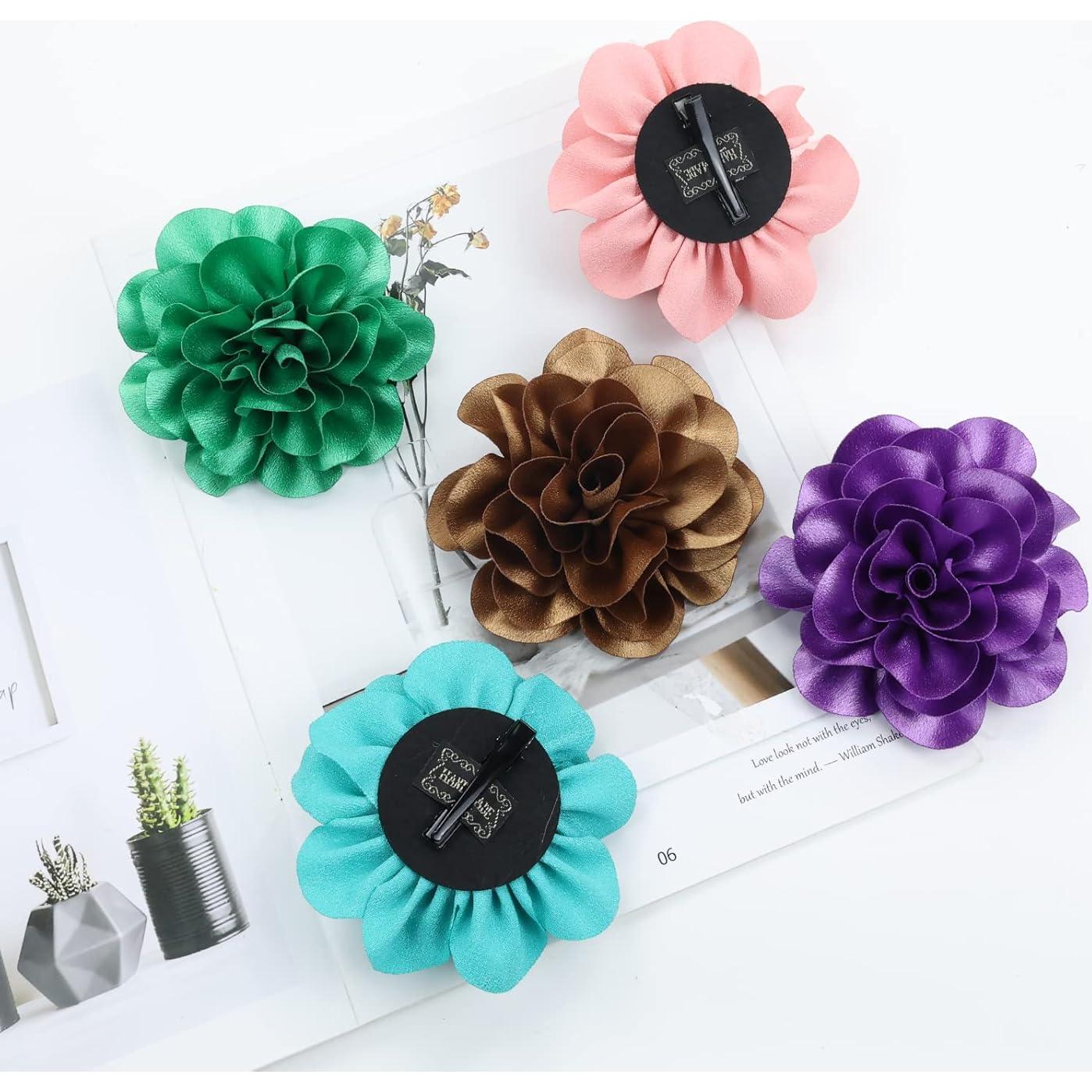 Paquete de 12 Clips de Pelo Flor Grande Dizila - Satén Sólido
