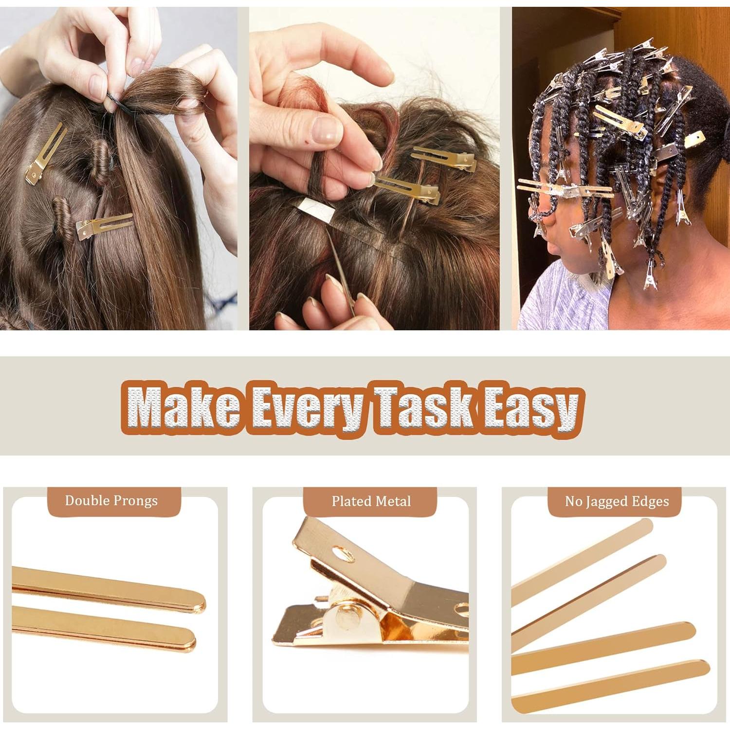 Clips de Rizo Doble Punta Qearl 100 PCS Dorados 4.5 cm