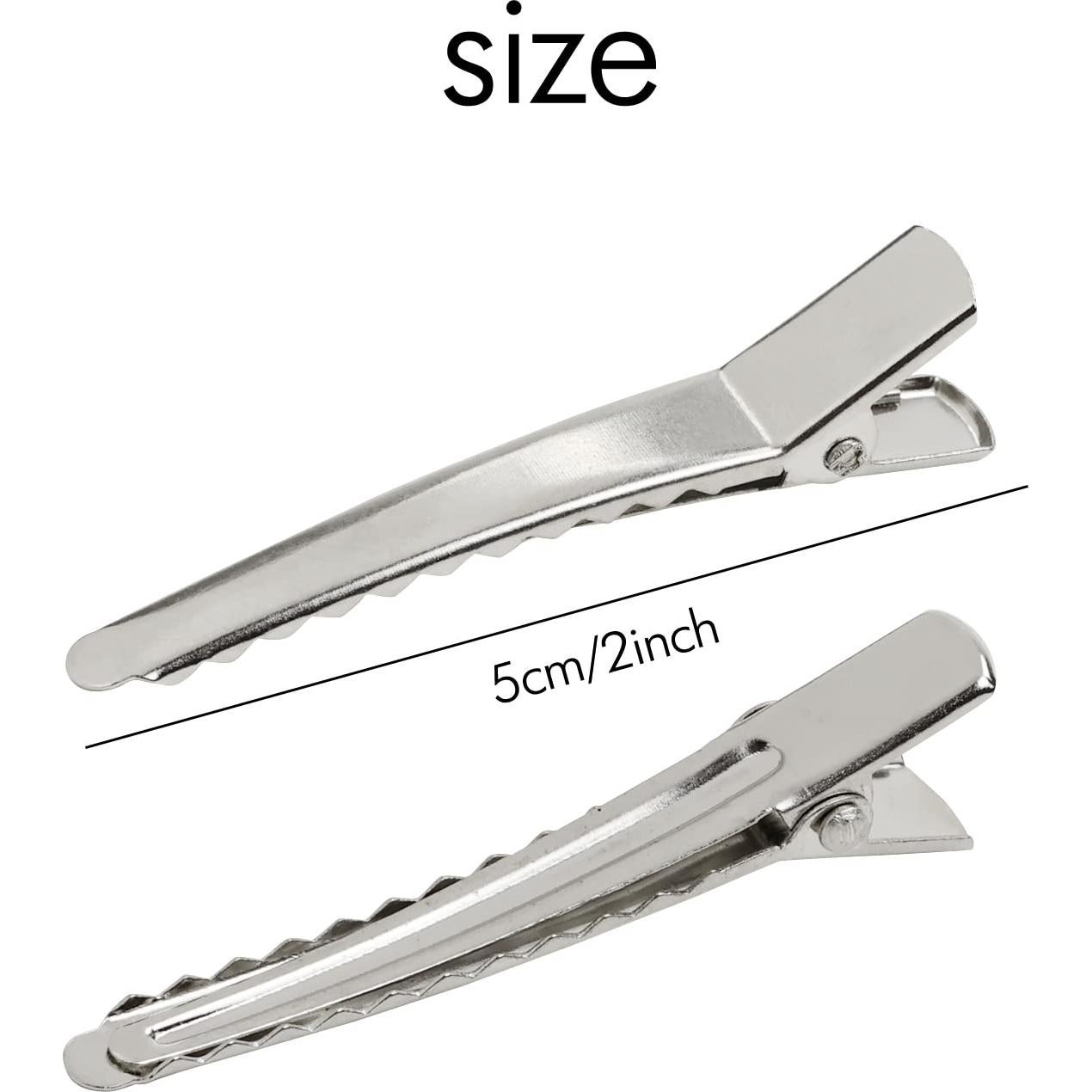 Cinaci 50 Clips de Pelo Alligator Metálicos 5cm Plata