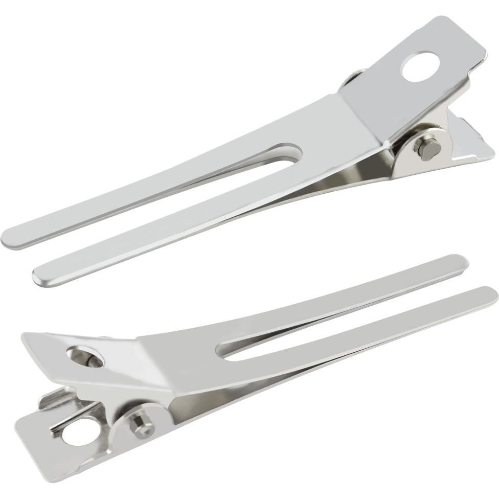 50 Clips de Doble Prong Metálicos Wobe para Peluquería Plata
