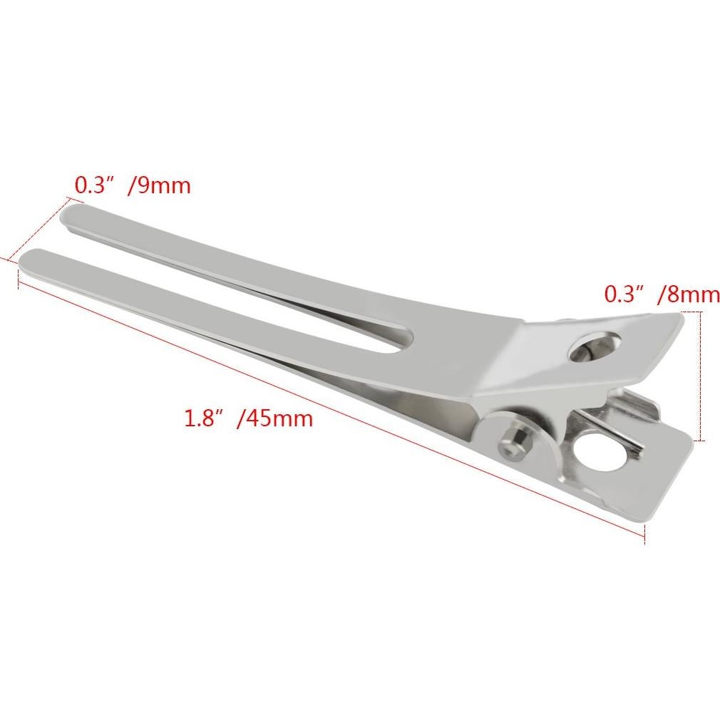 50 Clips de Doble Prong Metálicos Wobe para Peluquería Plata