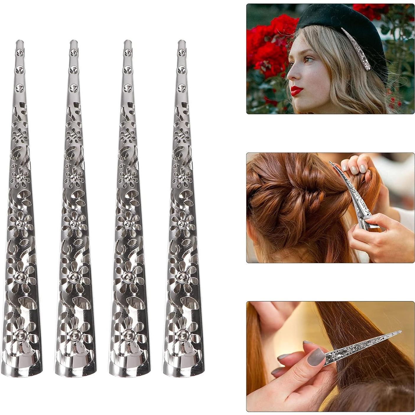 Pinzas para el cabello Billed de metal niquelado - 4 unidades