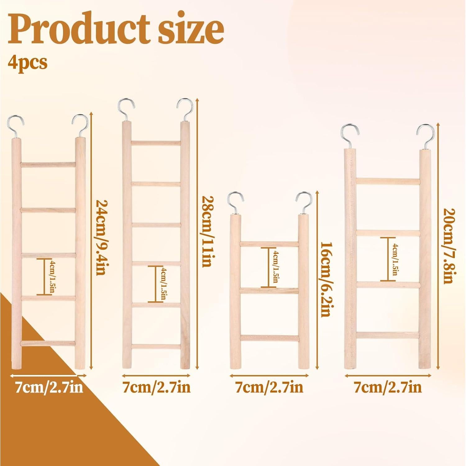 Juego de 4 Escaleras de Madera para Aves Gtziqa 27.9x7.1cm