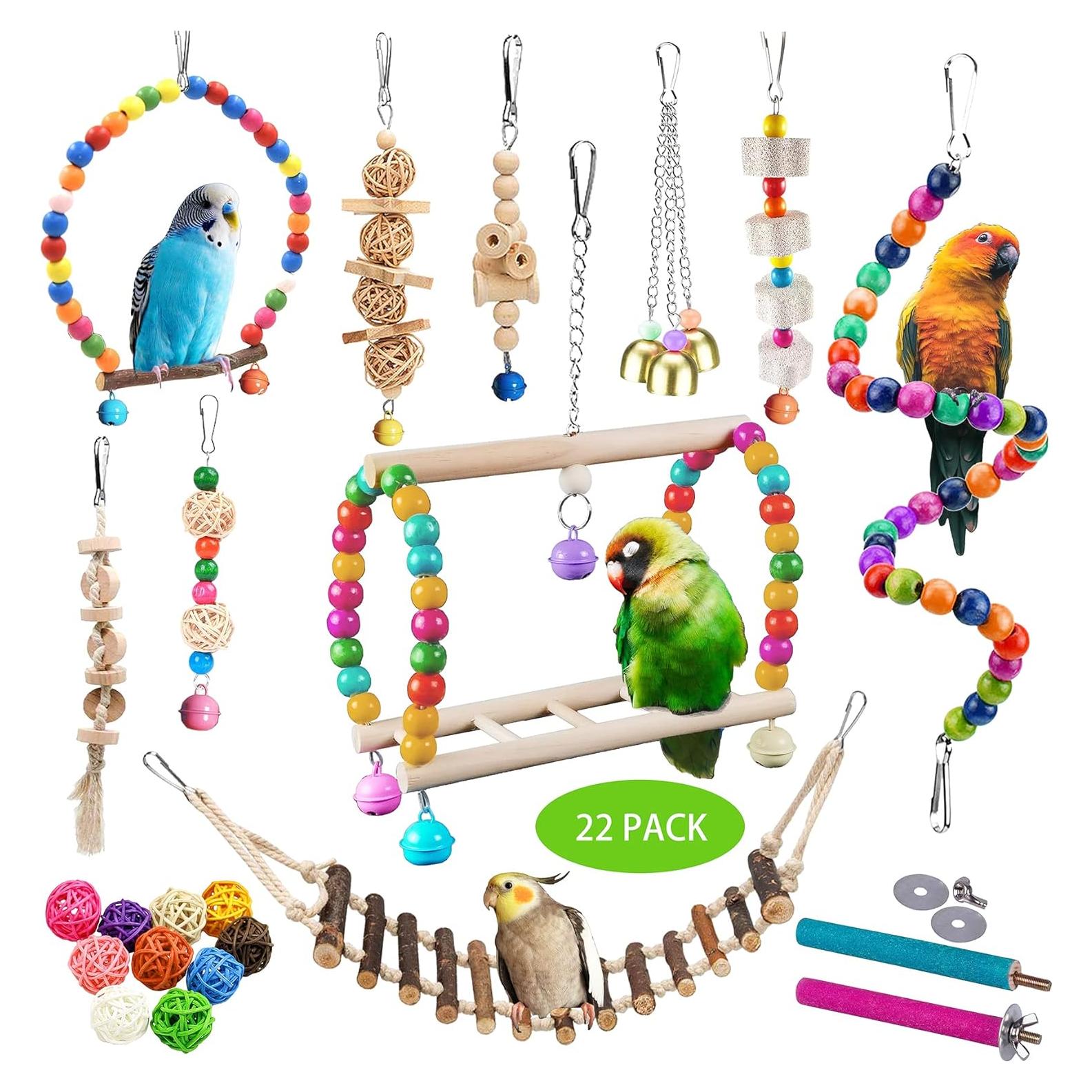 22 Juguetes para Aves Sysmashing - Columpios y Escalera de Madera